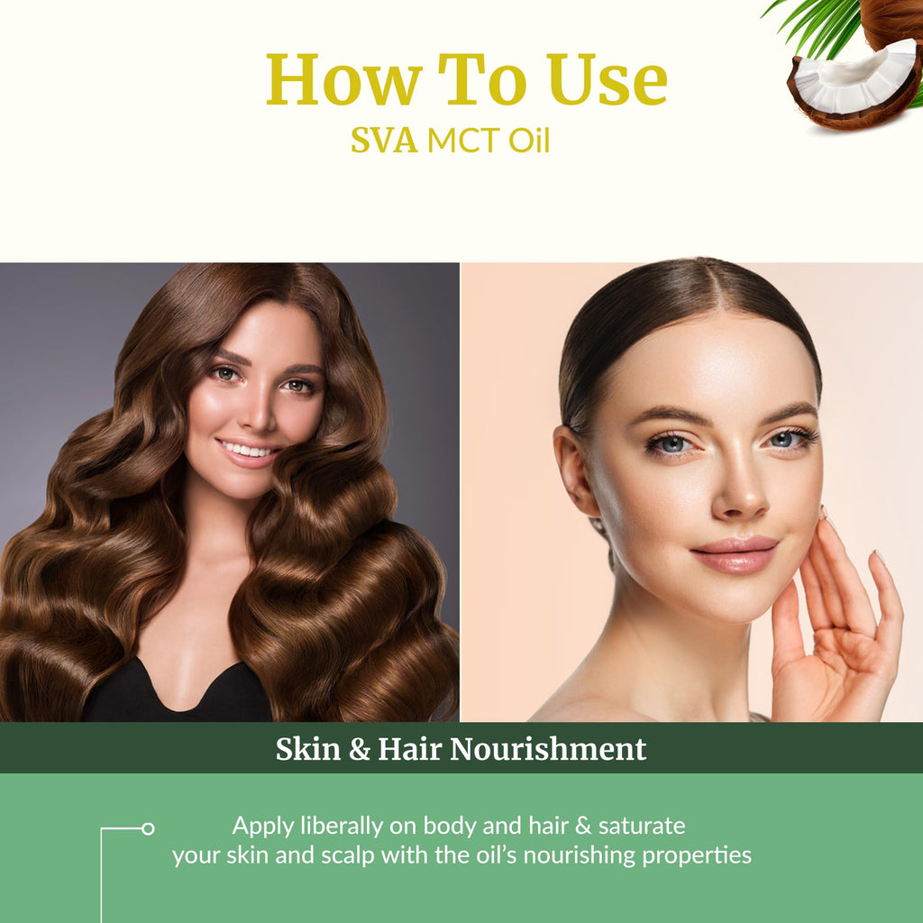 SVA MCT Oil Organic - 16oz Cold-Pressed Carrier Oil for Face, Skin & Hair