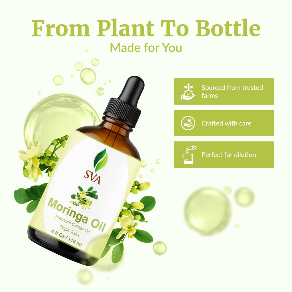 SVA Moringa Seed Oil - 4 Fl Oz | 100% Natural Cold-Pressed Moringa Carrier Oil with Dropper