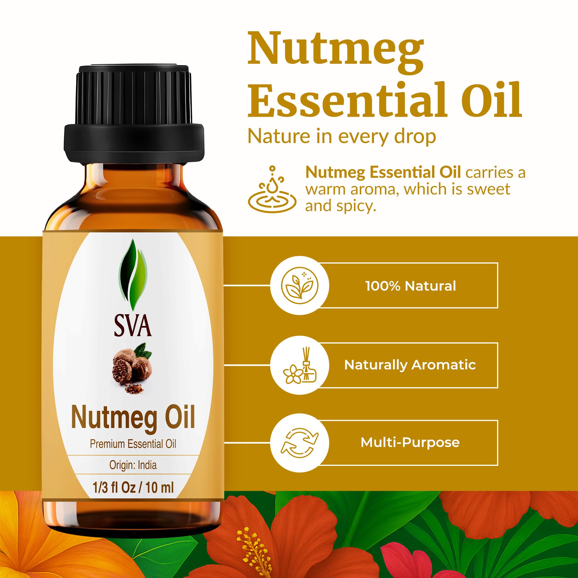 SVA Nutmeg Essential Oil 1/3 oz – 100% Natural | Diffuser, Skin & Hair Care