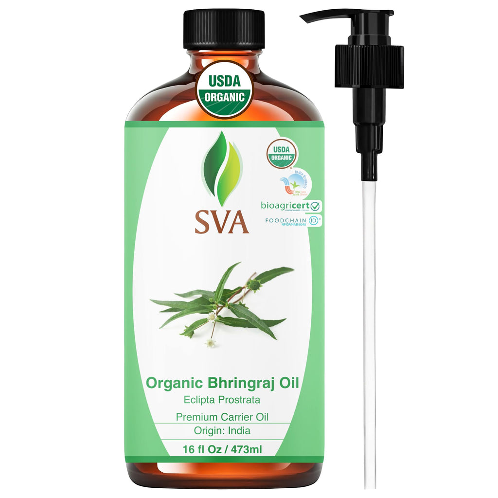 SVA Organic Bhringraj Oil 16oz | Premium Carrier Oil for Hair Care, Scalp Massage & Skin Care