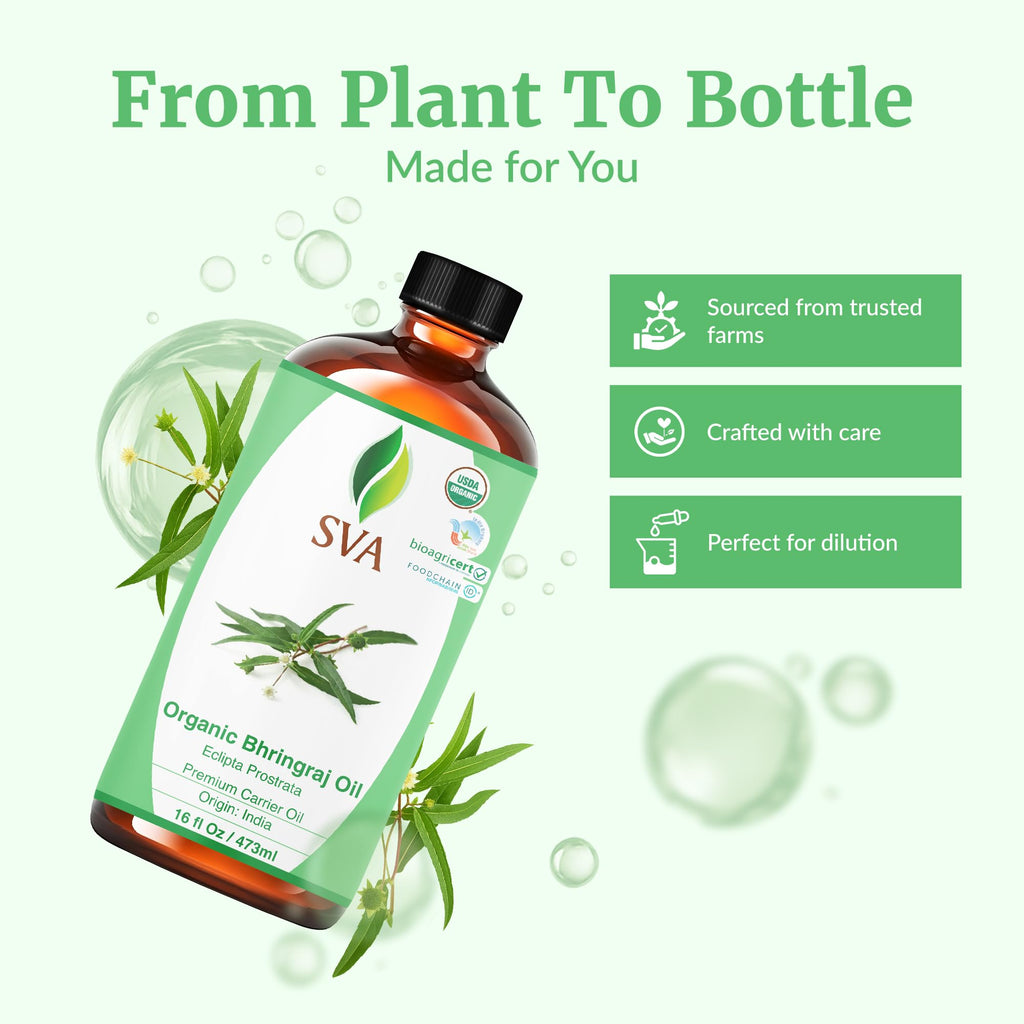 SVA Organic Bhringraj Oil 16oz | Premium Carrier Oil for Hair Care, Scalp Massage & Skin Care