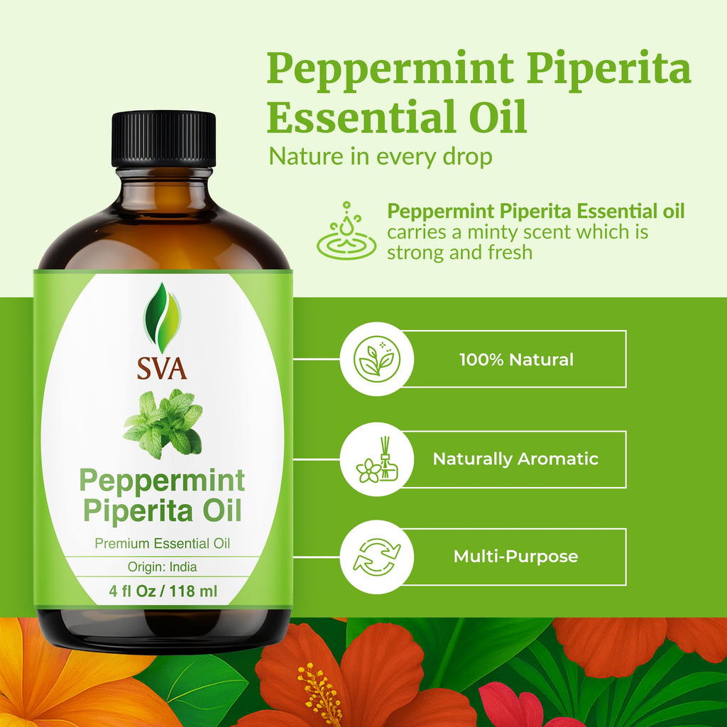 SVA Peppermint Piperita Essential Oil – 4oz – 100% Natural | Aromatherapy & Skin Care