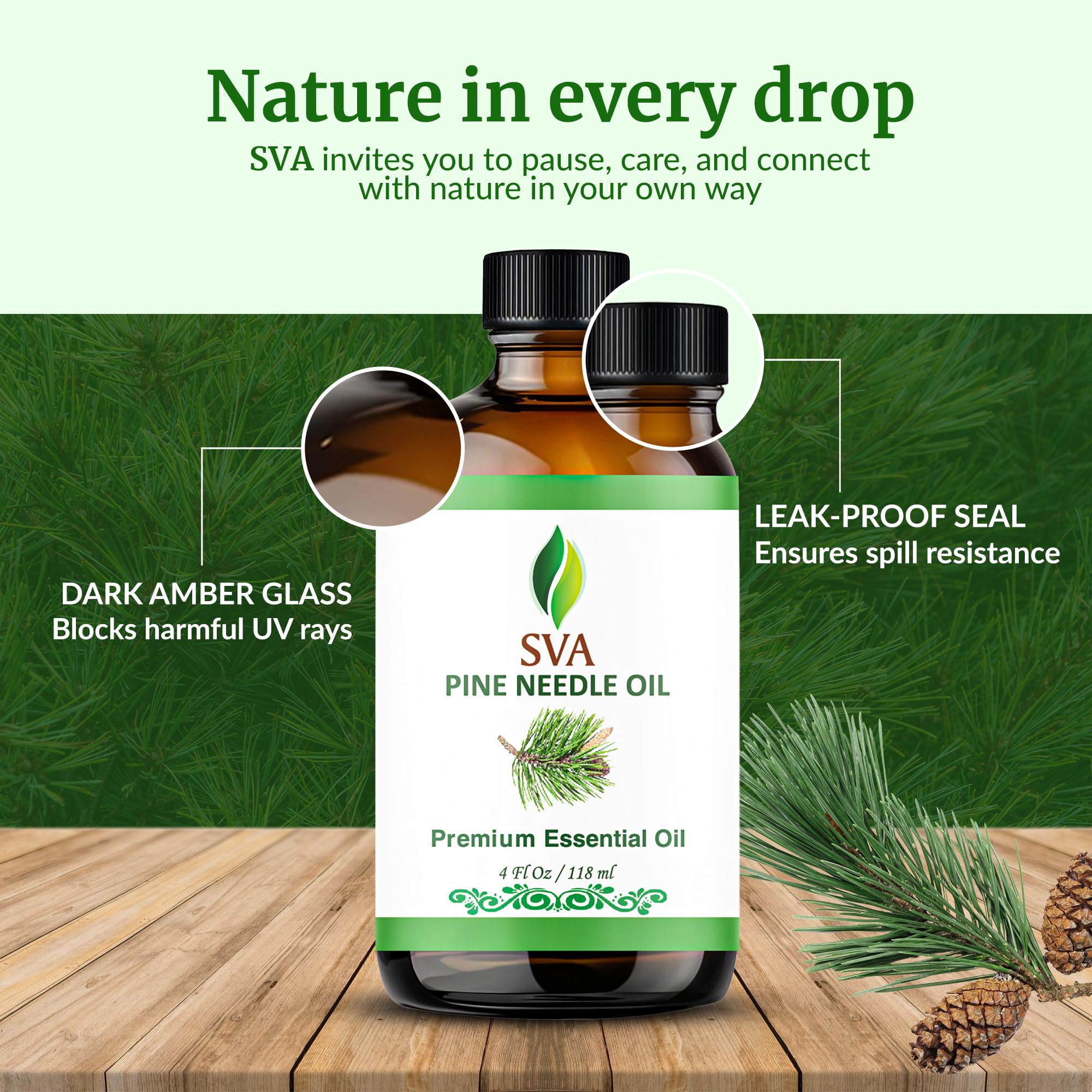 SVA Pine Needle Essential Oil – 4 Oz | 100% Natural Pine Needle Oil for Diffuser, Hair & Skin Care