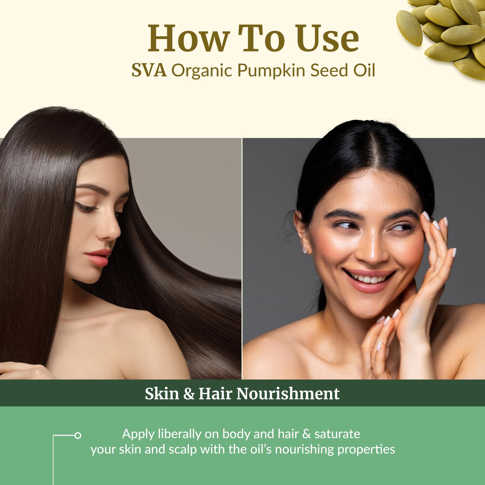 SVA Pumpkin Seed Oil Organic - 2 Fl Oz | 100% Natural Cold-Pressed Carrier Oil for Face, Skin & Hair Care