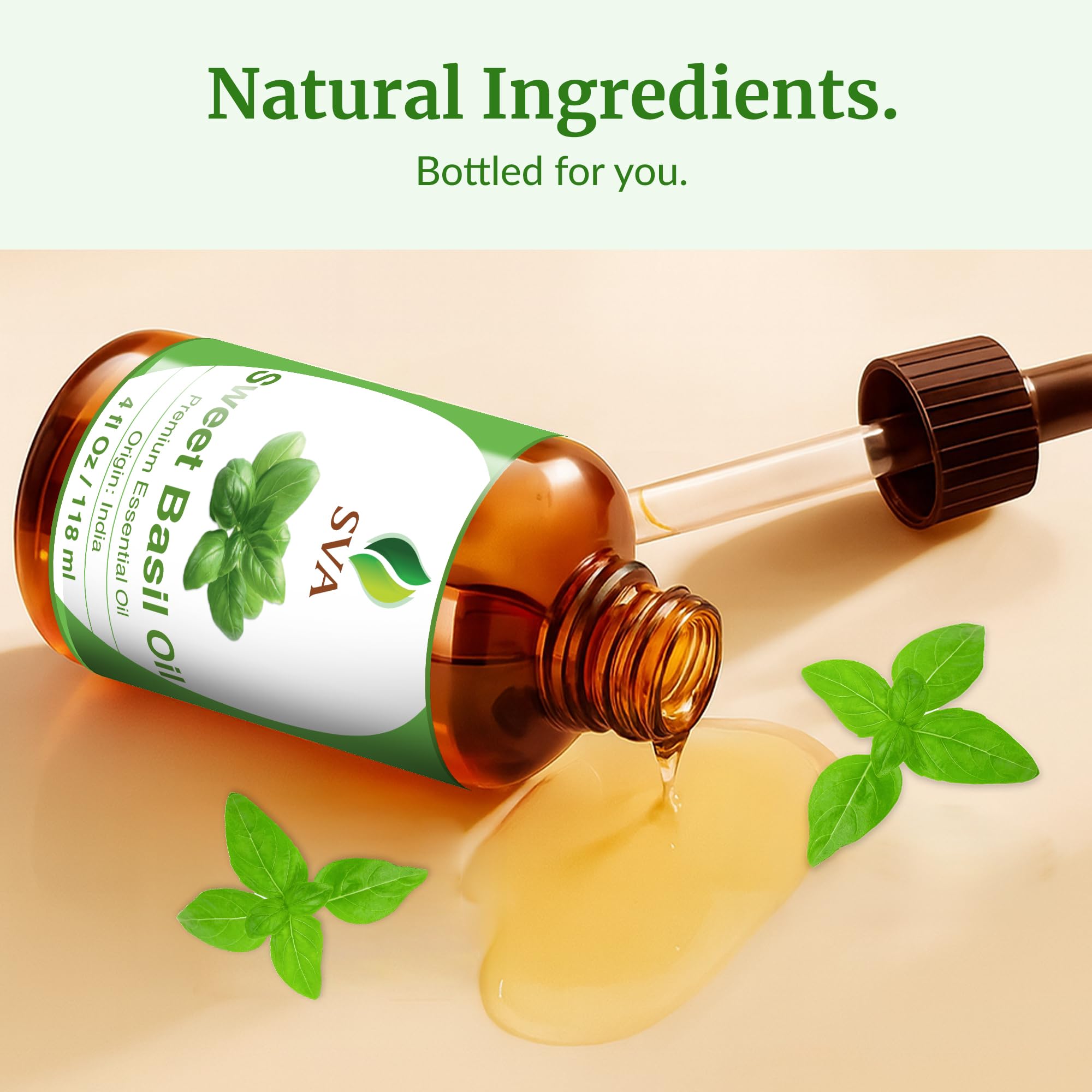 SVA Sweet Basil Essential Oil – 4oz | 100% Natural Basil Oil for Diffuser, Hair & Skin Care