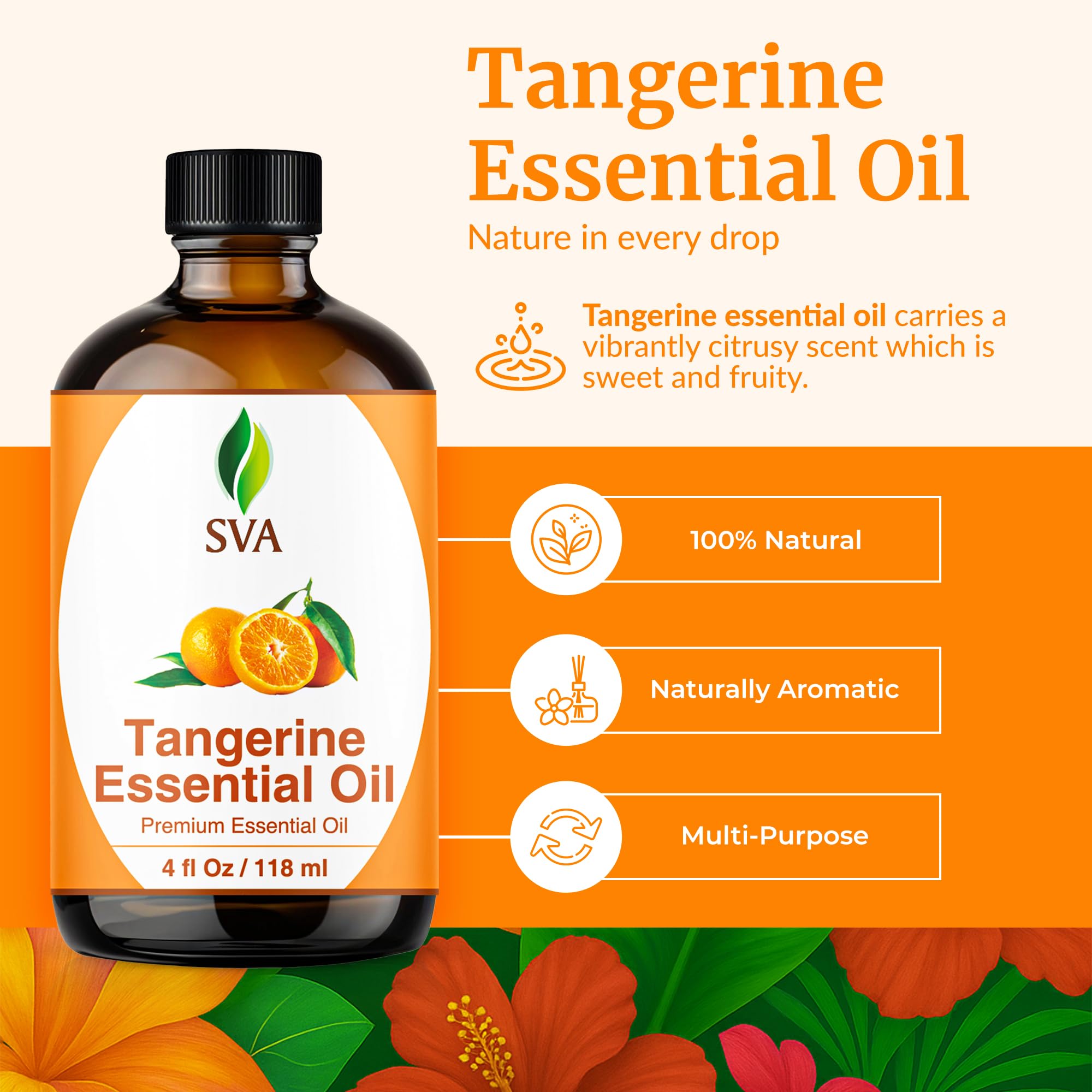 SVA Tangerine Essential Oil – 4 oz | 100% Natural, Dropper