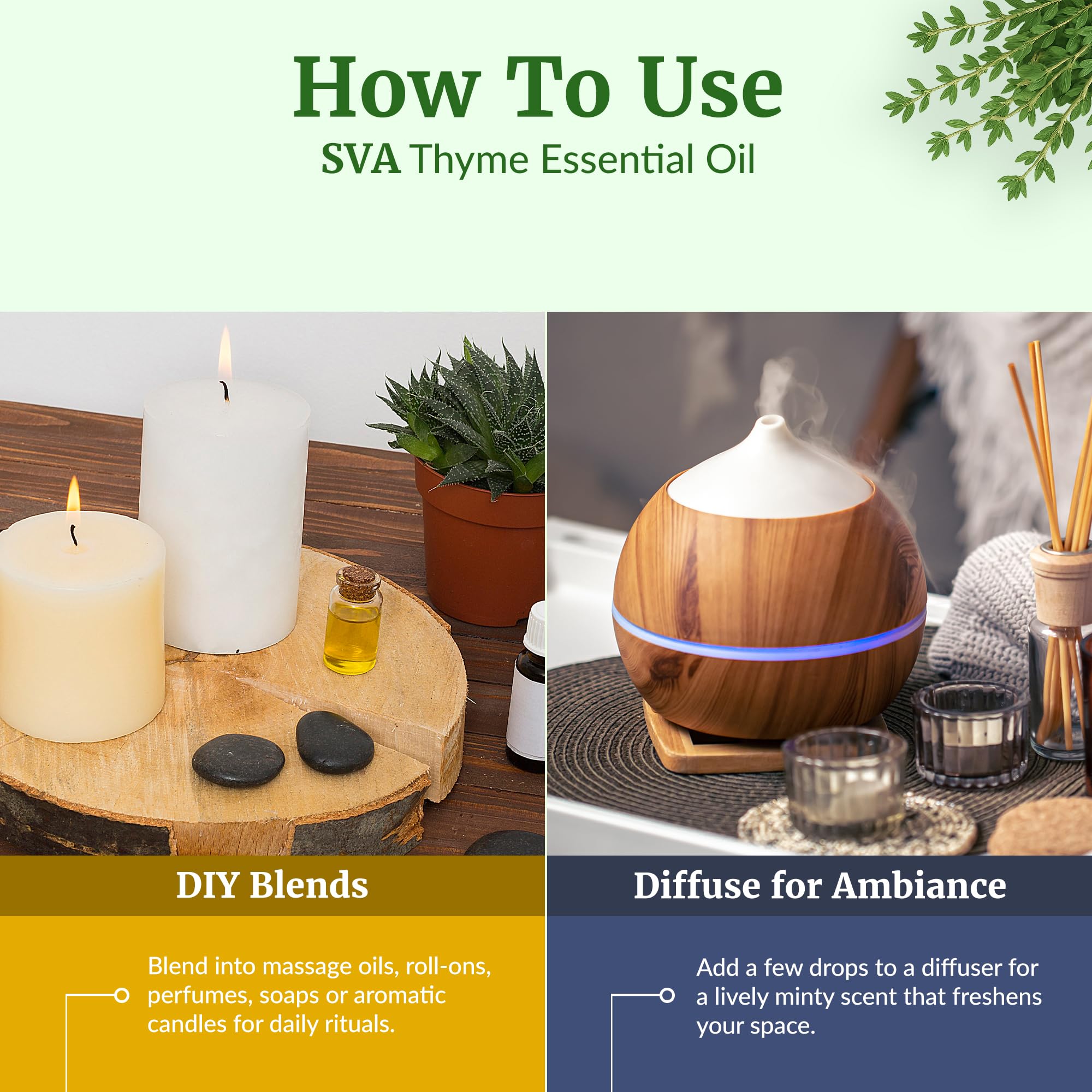 SVA Thyme Essential Oil – 4oz | 100% Natural Thyme Oil with Dropper | Diffuser, Hair & Skin Care, Aromatherapy