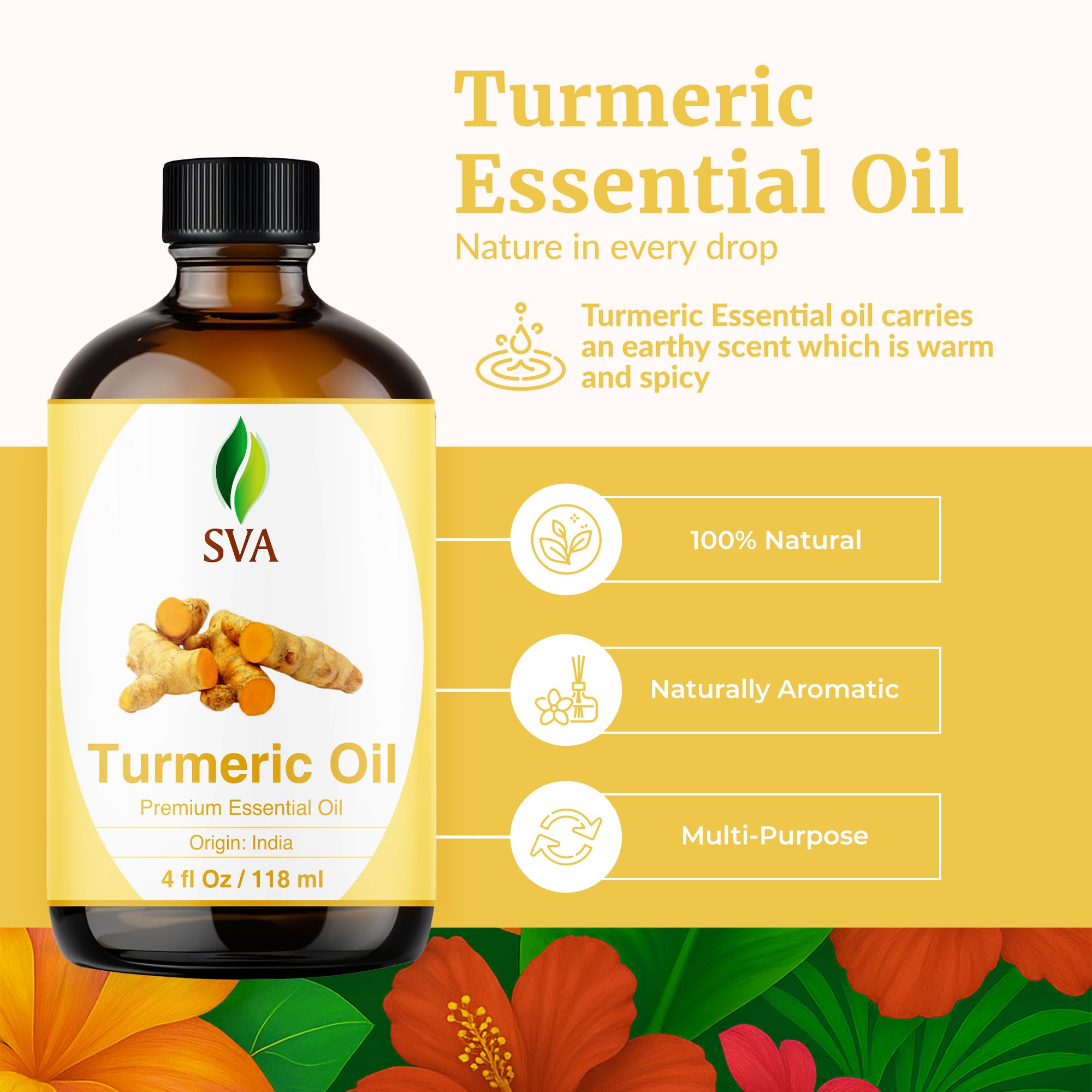 SVA Turmeric Essential Oil – 4 oz – 100% Natural – Diffuser, Skin & Hair Care
