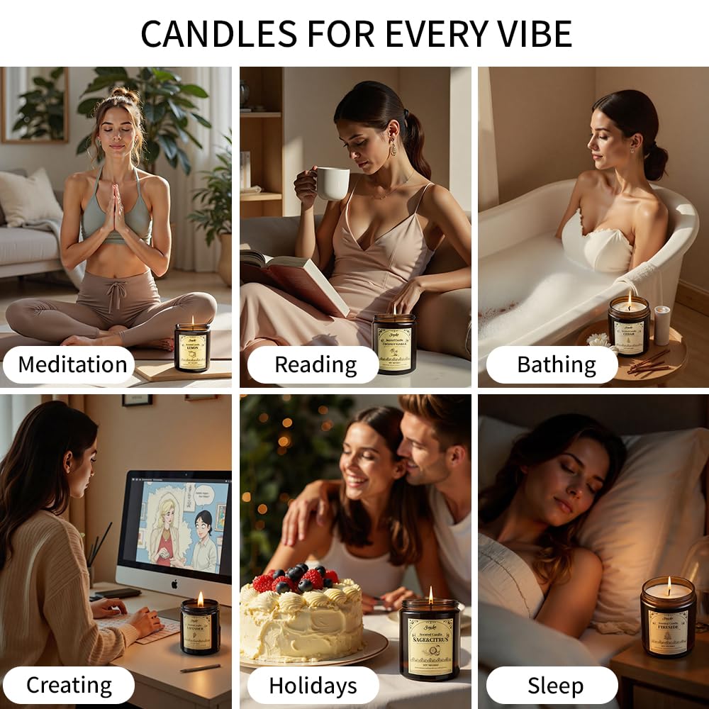 SVECKE 4-Pack 28oz Scented Soy Candles – Lemon, Lavender, Sage & Citrus, Fireside | Gift Set