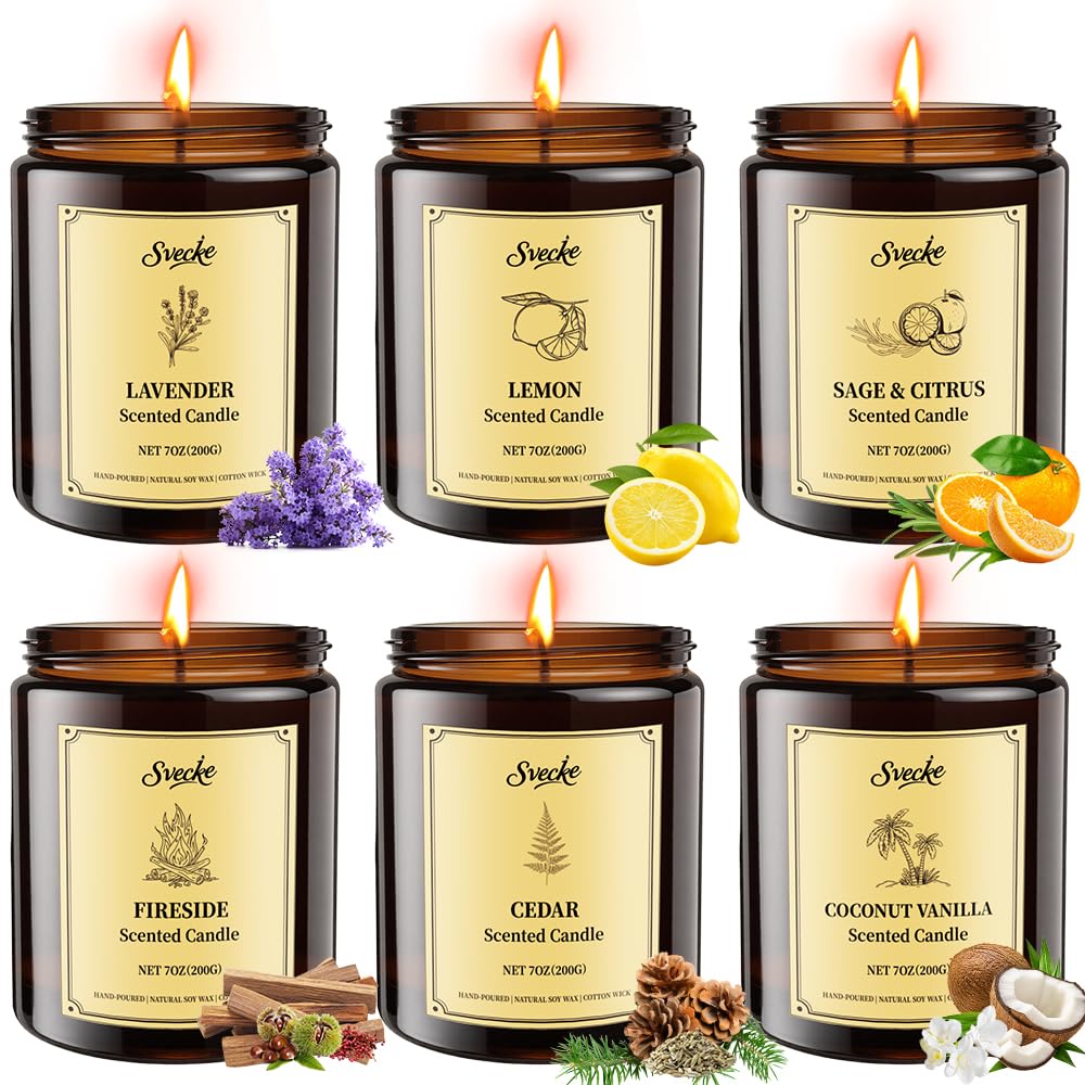 SVECKE 6 Pack 42oz Fall Scented Soy Candles – Aromatherapy Gift Set