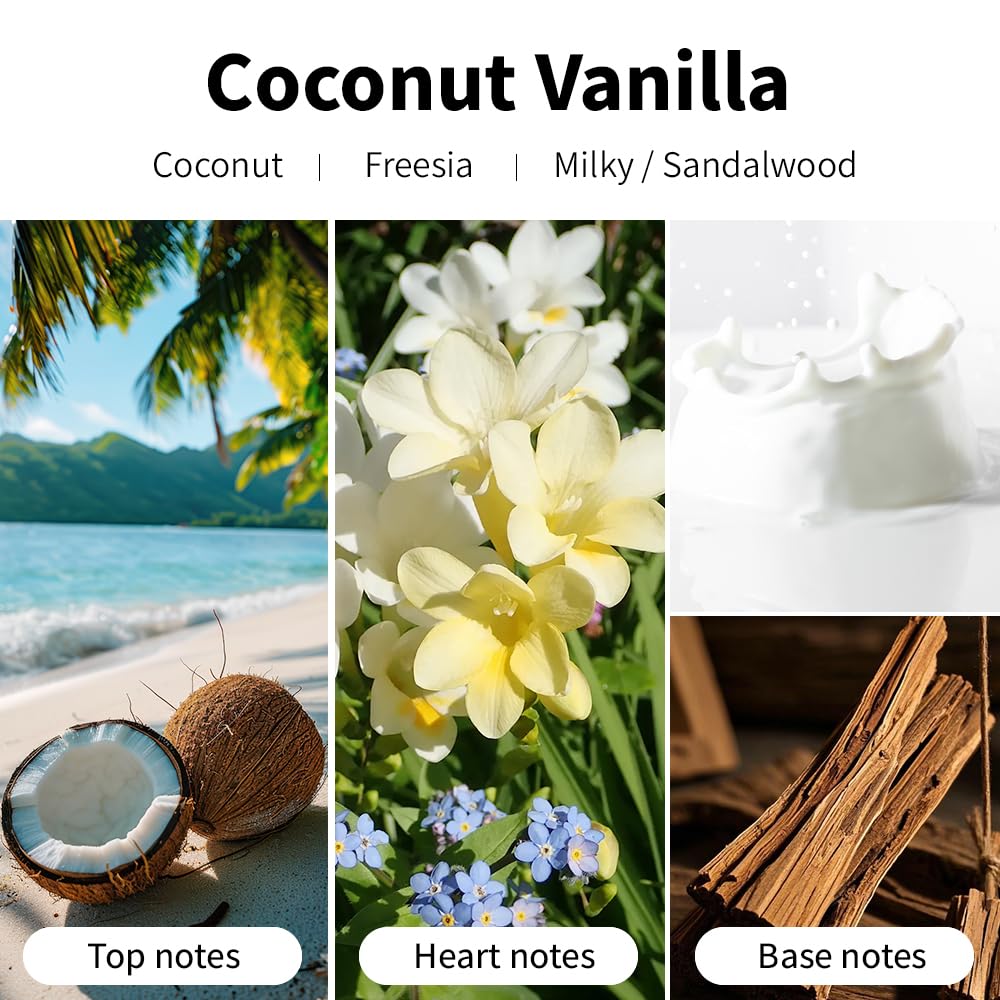 SVECKE Coconut Vanilla Scented Candles - 7oz Soy Wax Jar, Long-Lasting Aromatherapy