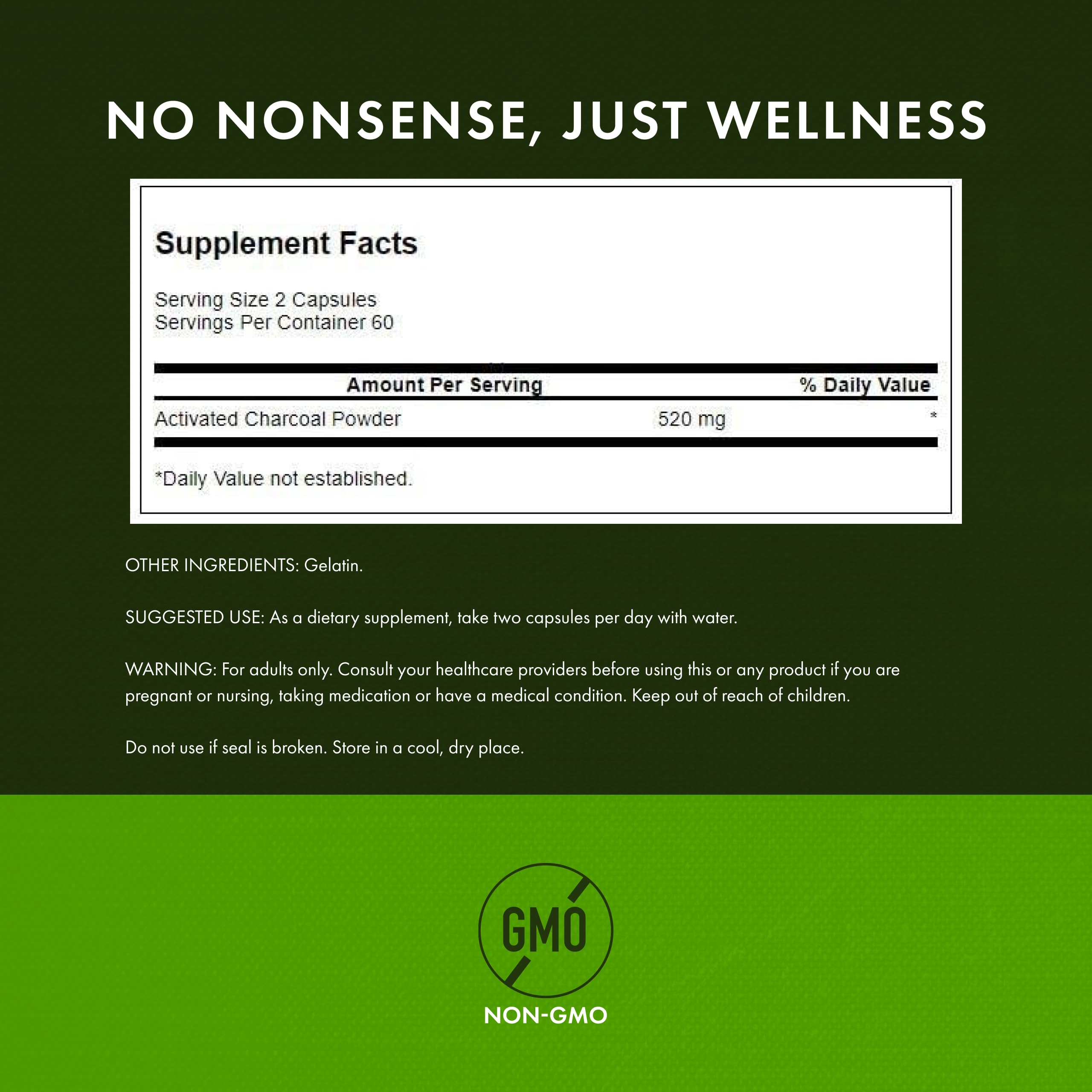 Swanson Activated Charcoal - Natural Supplement Supporting Healthy Absorption - Helps w/Bloating & Maintaining Bowel Regularity - (120 Capsules, 520mg per Serving)