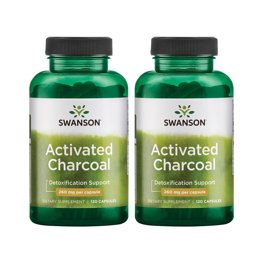Swanson Activated Charcoal - 520 mg per Serving (2 Capsules) - 120 Capsules x 2 Pack | Digestive Health, Bloating Relief, Regularity