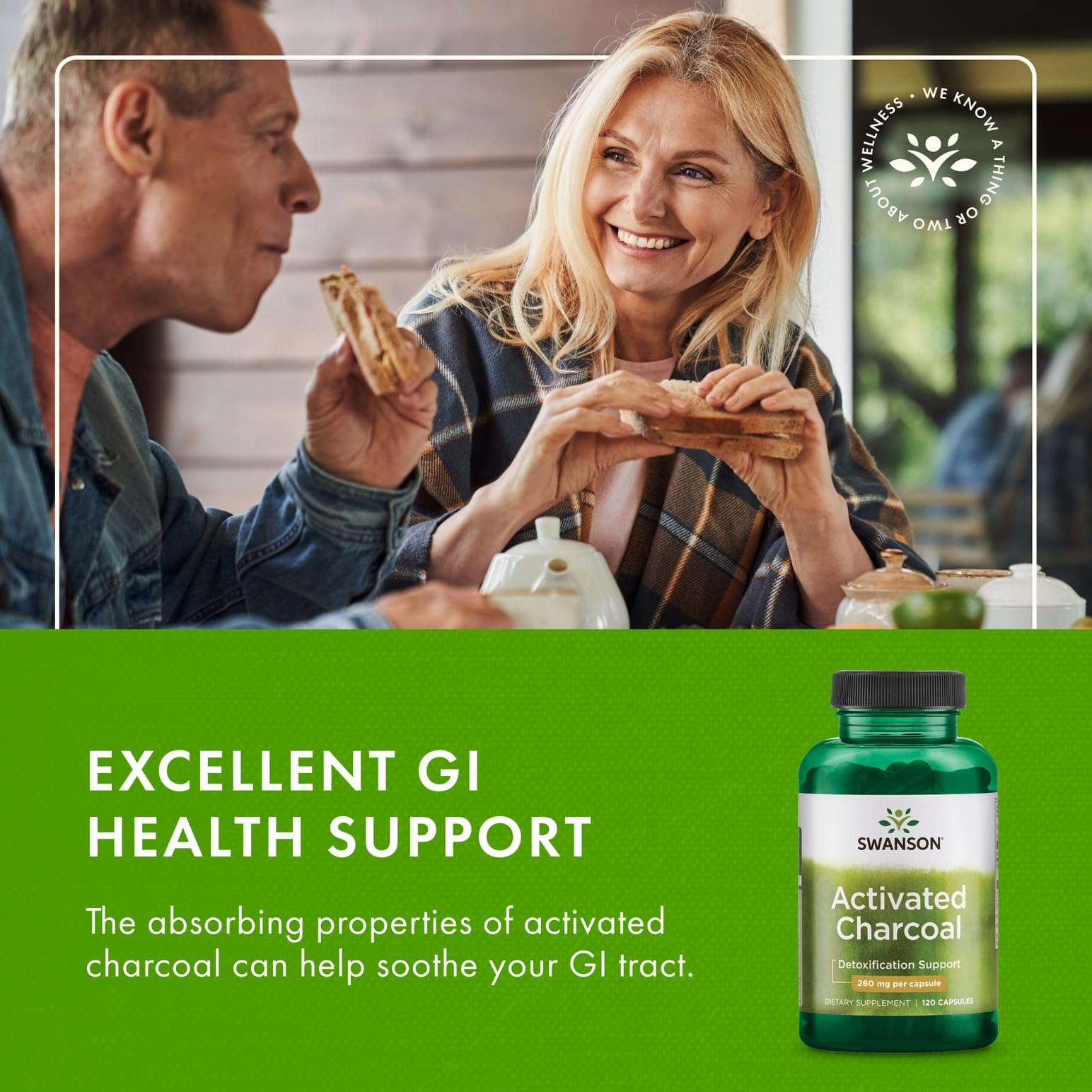 Swanson Activated Charcoal - 520 mg per Serving (2 Capsules) - 120 Capsules x 2 Pack | Digestive Health, Bloating Relief, Regularity