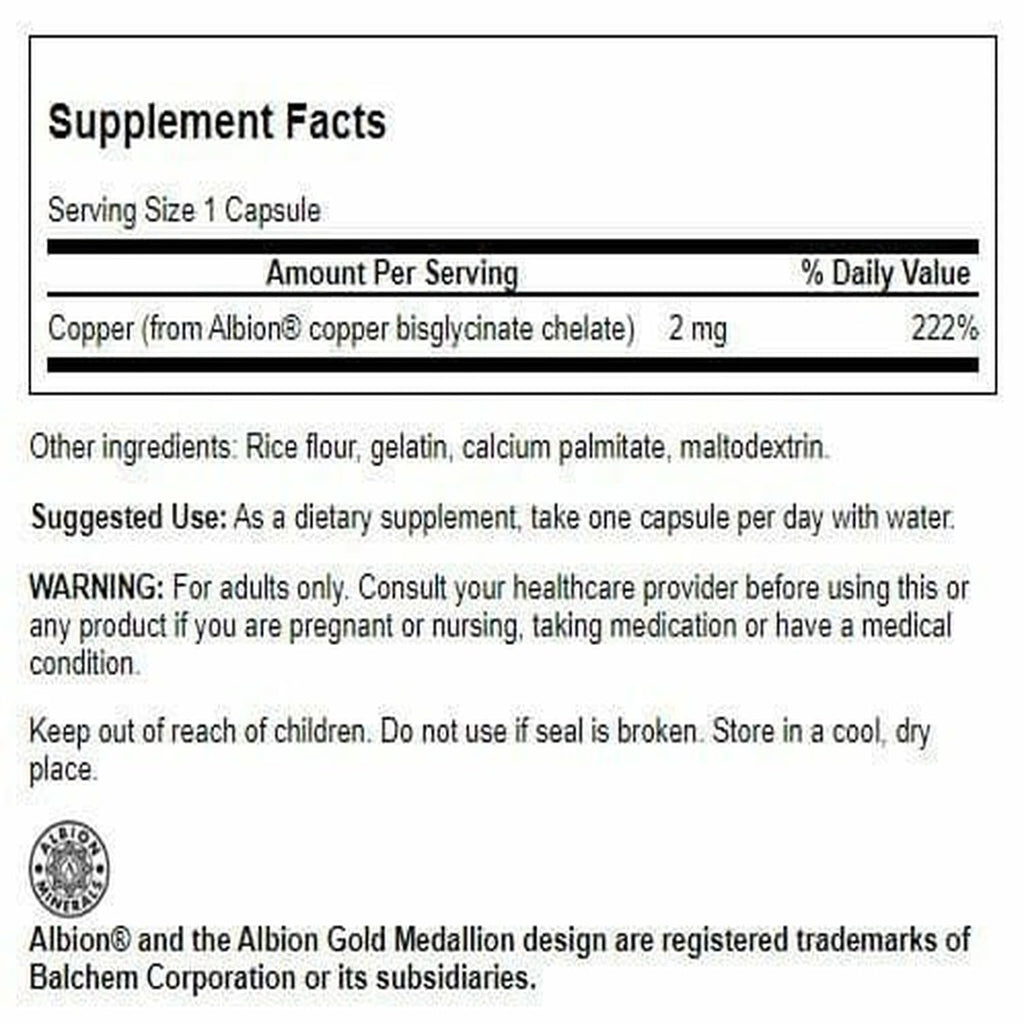 Swanson Albion Chelated Copper 2 mg – 60 Capsules
