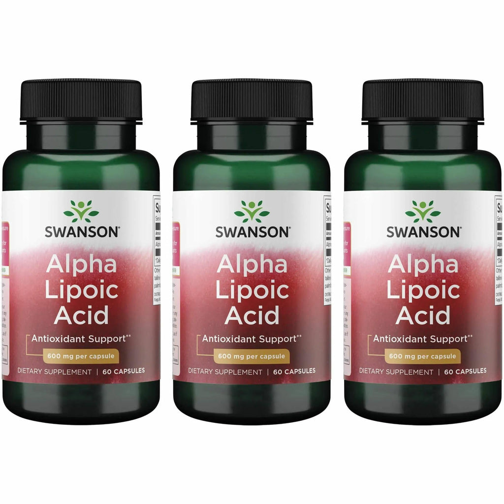 Swanson Alpha Lipoic Acid - 600 mg per Capsule (60 Capsule) - 3 Pack | Natural Blood Pressure Support & Carbohydrate Metabolism
