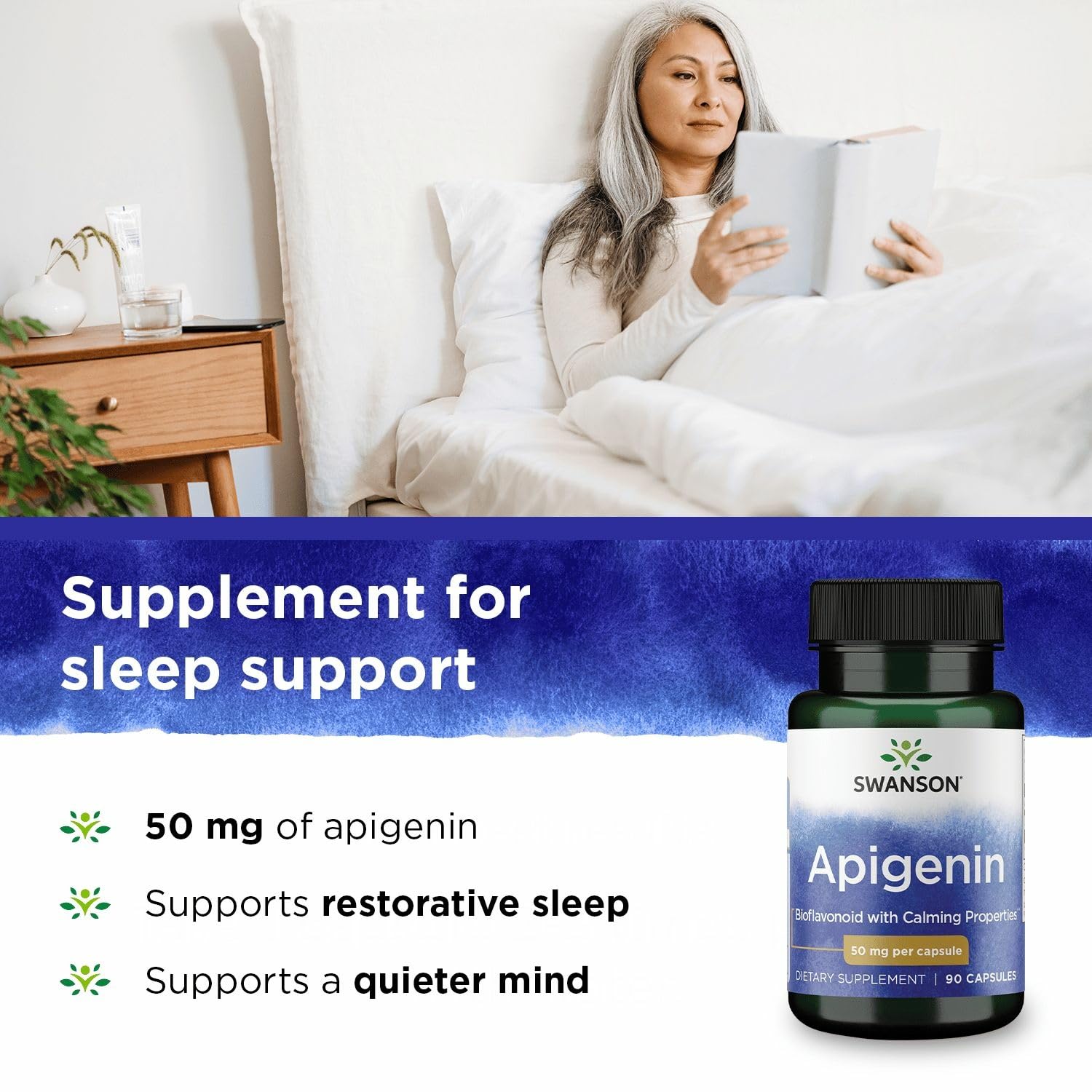 Swanson Apigenin-Bioflavonoid Supplement — Prostate & Sleep Support, 90 Caps, 50 mg Each (4 Pack)