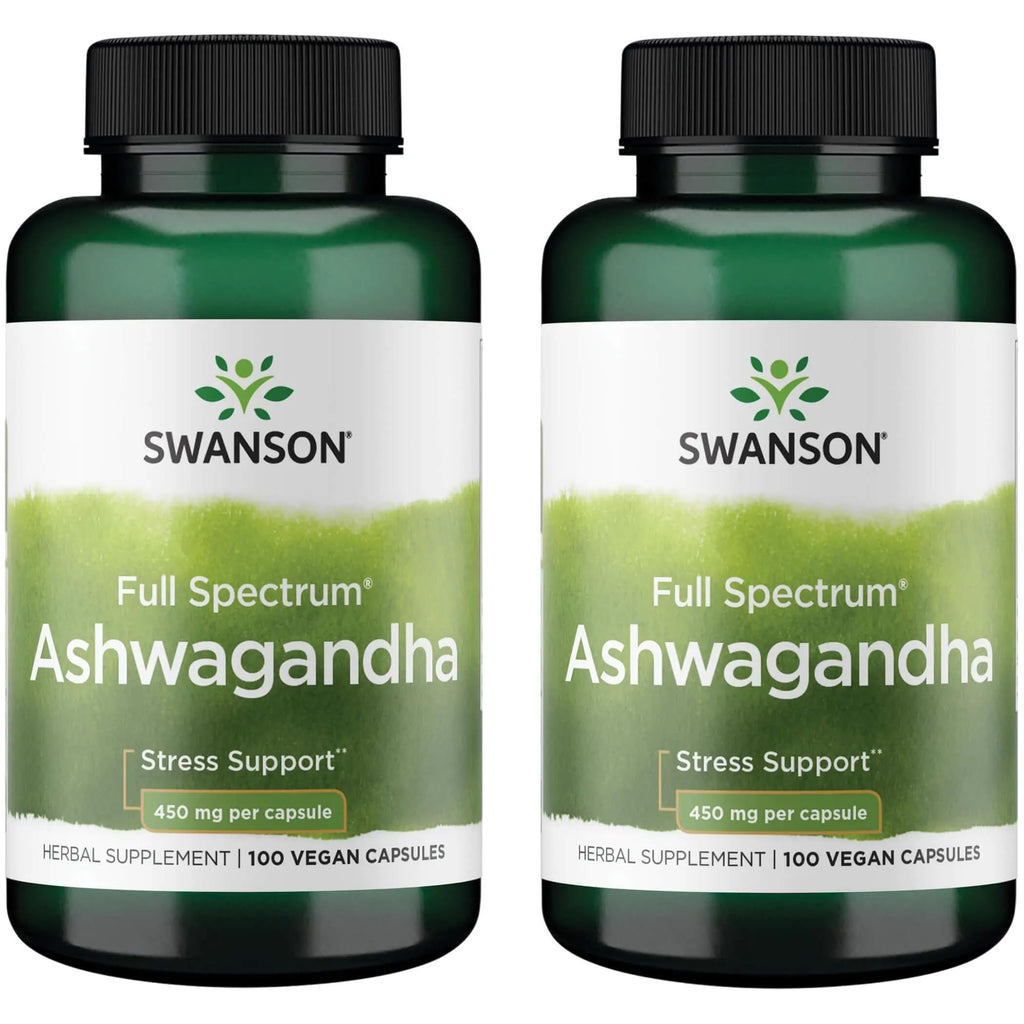 Swanson Ashwagandha Powder Supplement – 450mg Ashwagandha Root, 100 Capsules, 2 Pack – Stress Relief & Energy | Ayurvedic Wellness