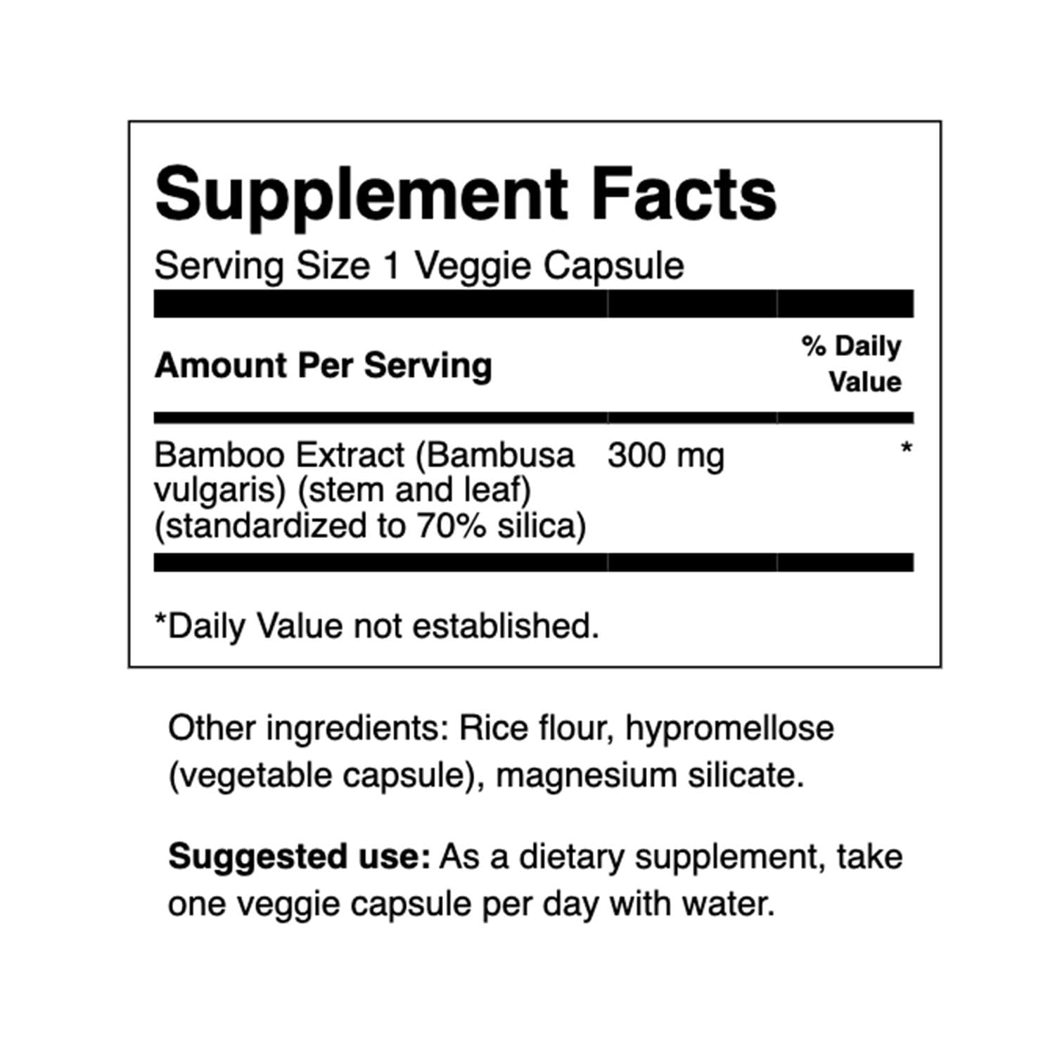 Swanson Bamboo Extract Silica Supplement for Hair, Skin & Nails – 300 mg, 60 Veggie Capsules