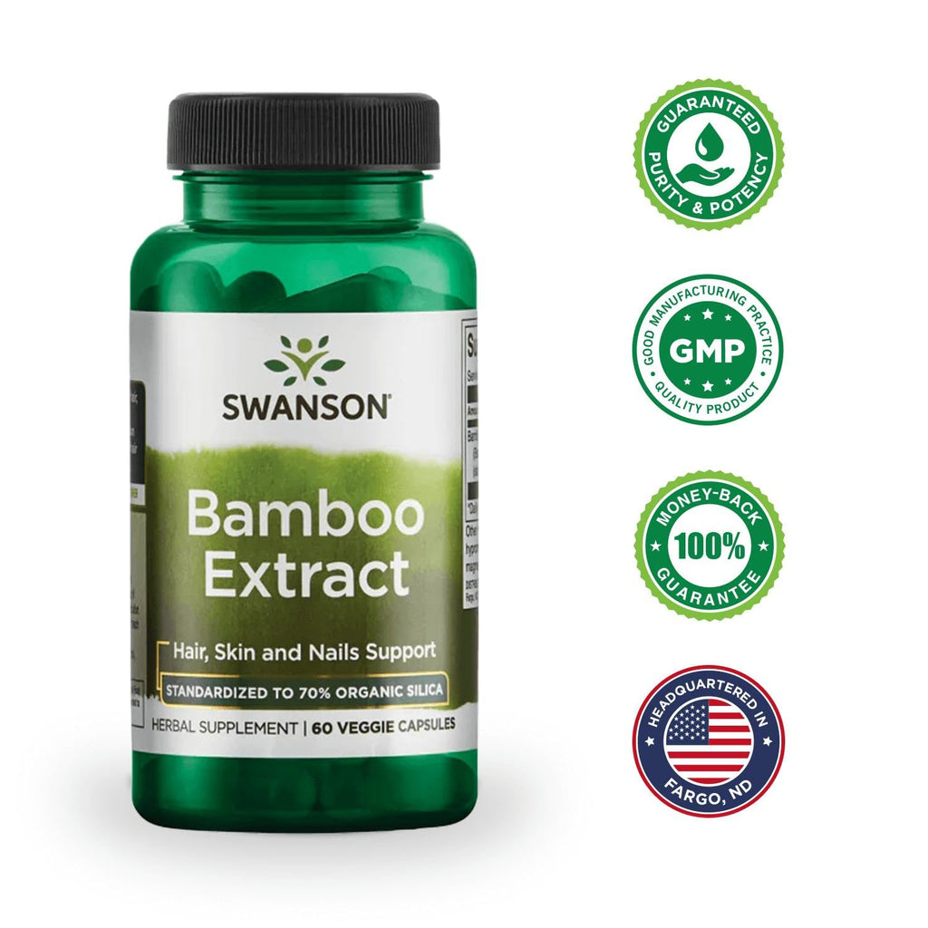 Swanson Bamboo Extract Silica Supplement for Hair, Skin & Nails – 300 mg, 60 Veggie Capsules
