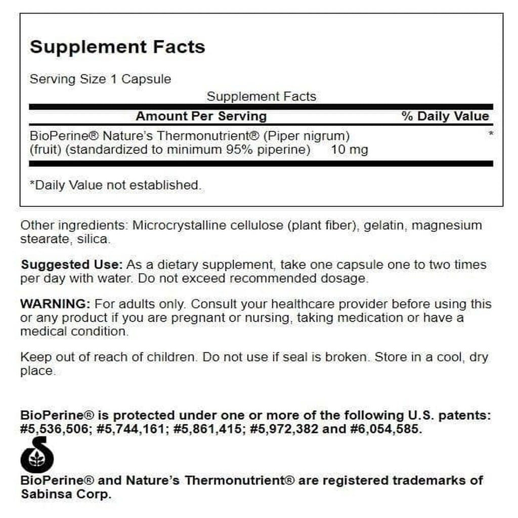 Swanson Bioperine 10 mg 60 Caps (2 Pack) - Enhanced Absorption