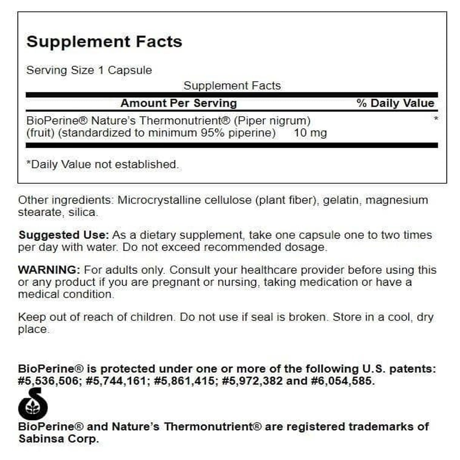 Swanson Bioperine 10 mg 60 Caps (2 Pack) - Enhanced Absorption