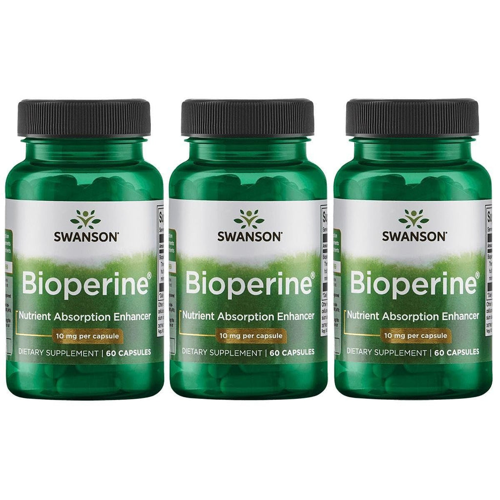 Swanson Bioperine 10 mg 60 Caps (3 Pack) | Enhanced Nutrient Absorption