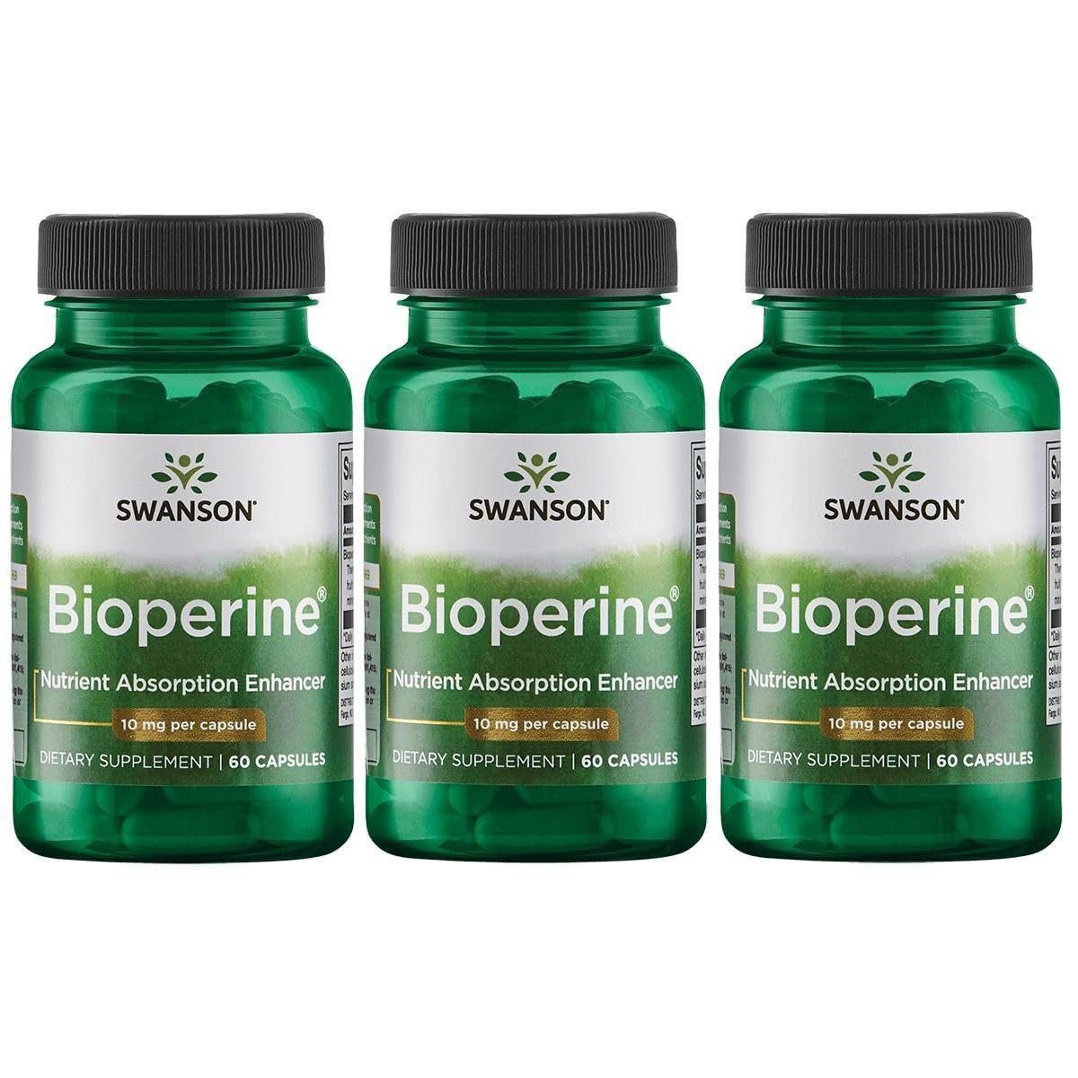 Swanson Bioperine 10 mg 60 Caps (3 Pack) | Enhanced Nutrient Absorption