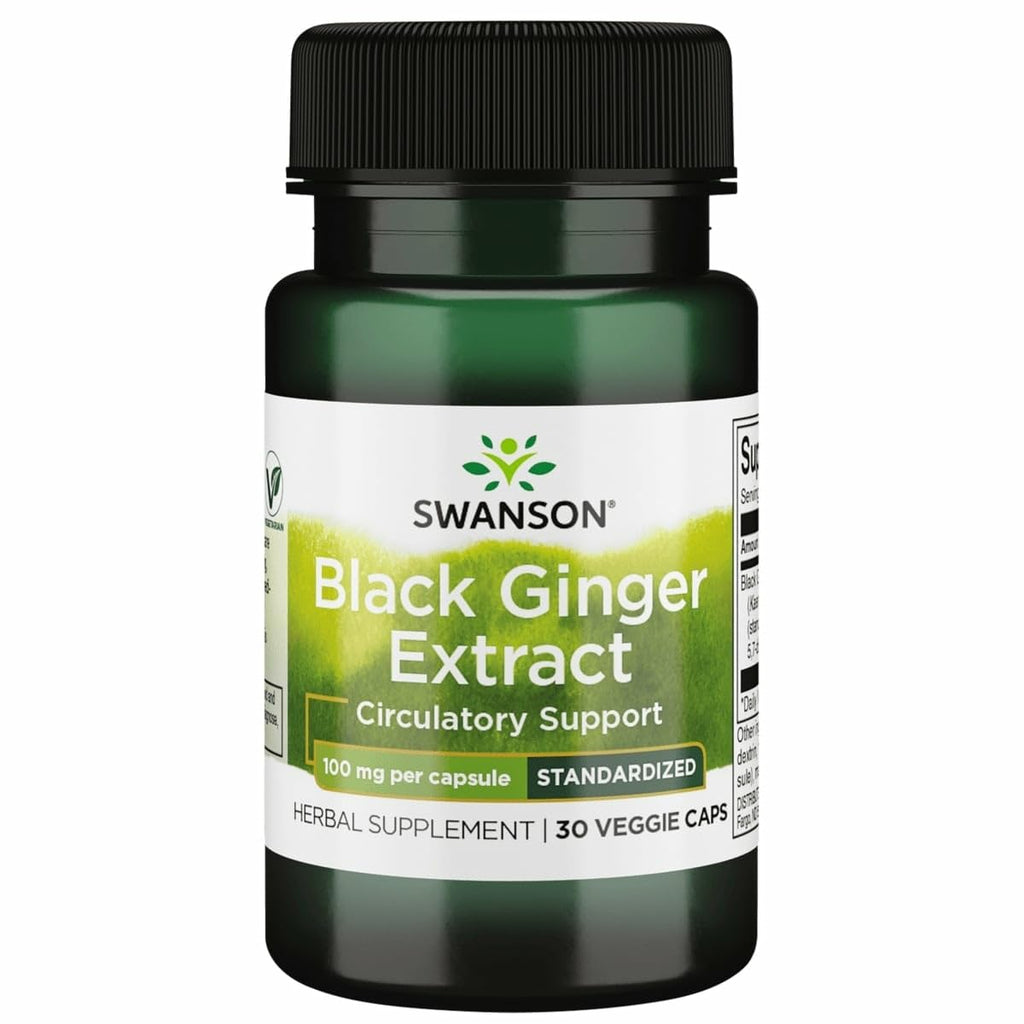 Swanson Black Ginger Extract 100mg | 30 Veggie Capsules | Supports Circulation & Vitality