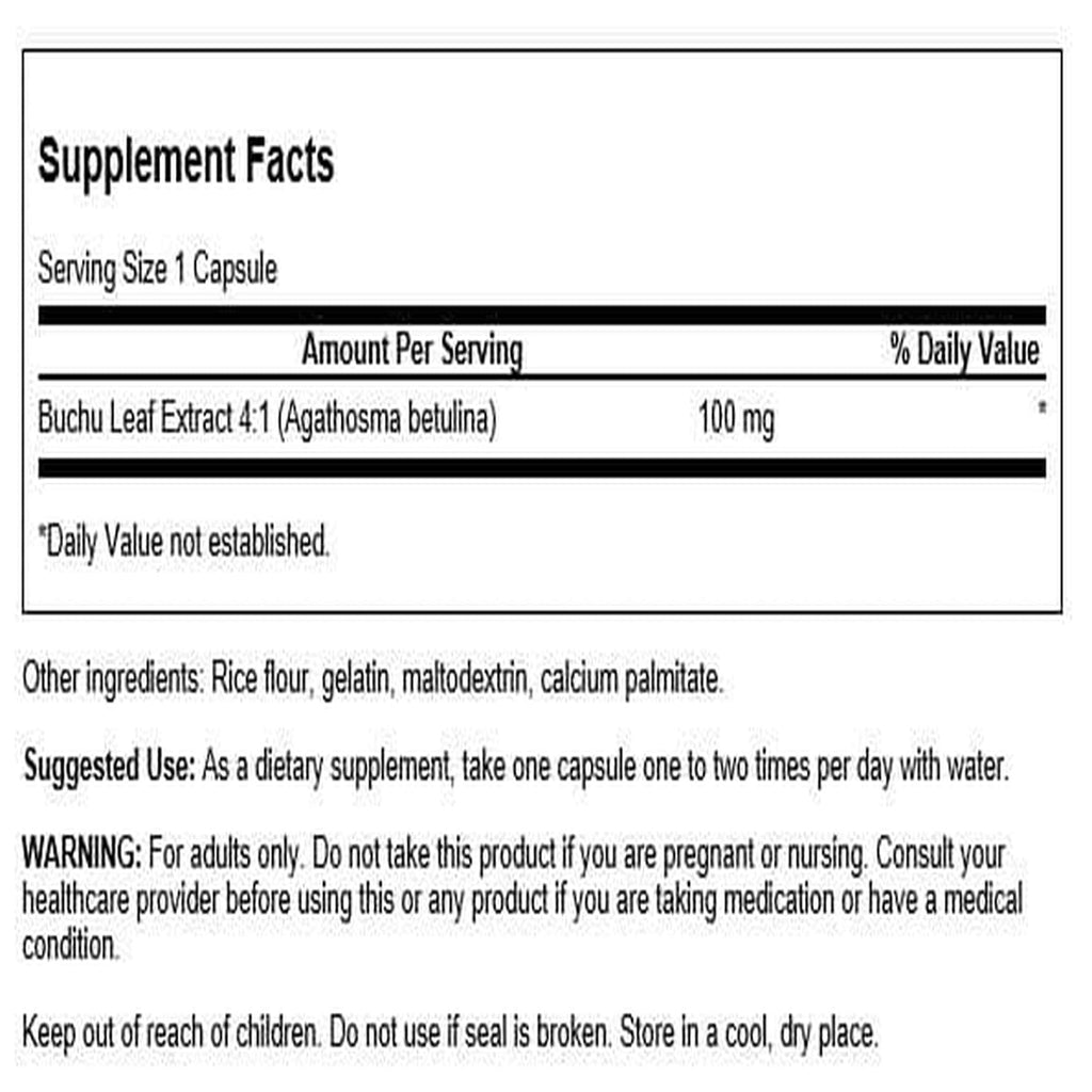 Swanson Buchu Leaf 4:1 Extract - Herbal Supplement (60 Capsules, 100 mg Each) | Urinary & Digestive Support