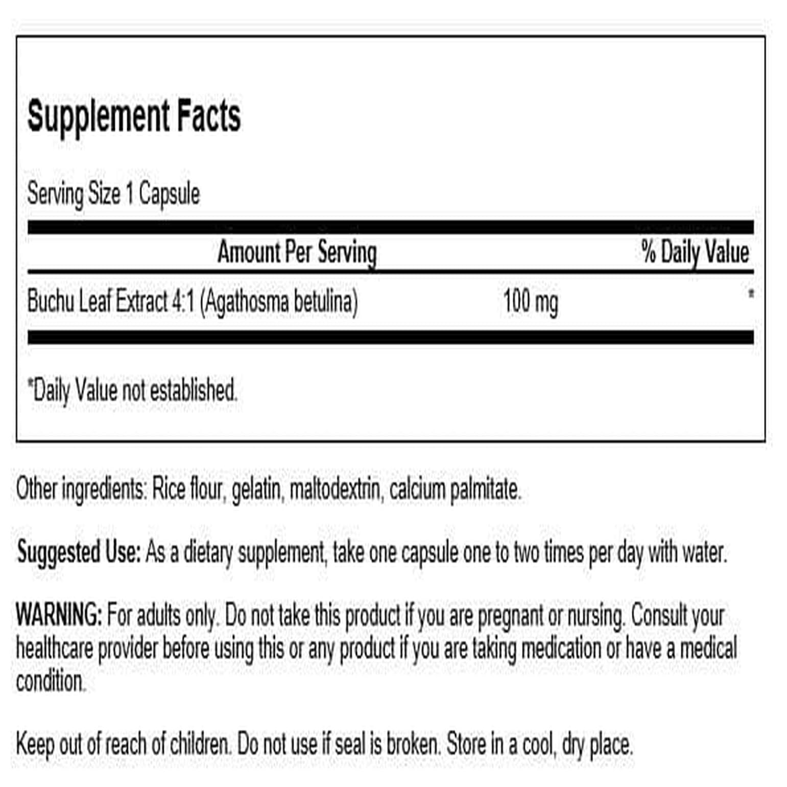 Swanson Buchu Leaf 4:1 Extract - Herbal Supplement (60 Capsules, 100 mg Each) | Urinary & Digestive Support