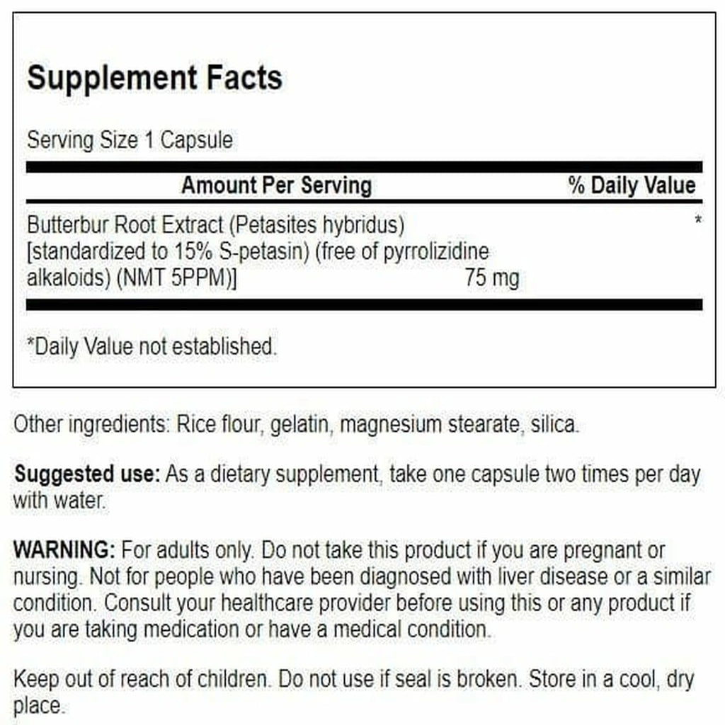 Swanson Butterbur Extract - Standardized 75 mg, 60 Caps | PA-Free