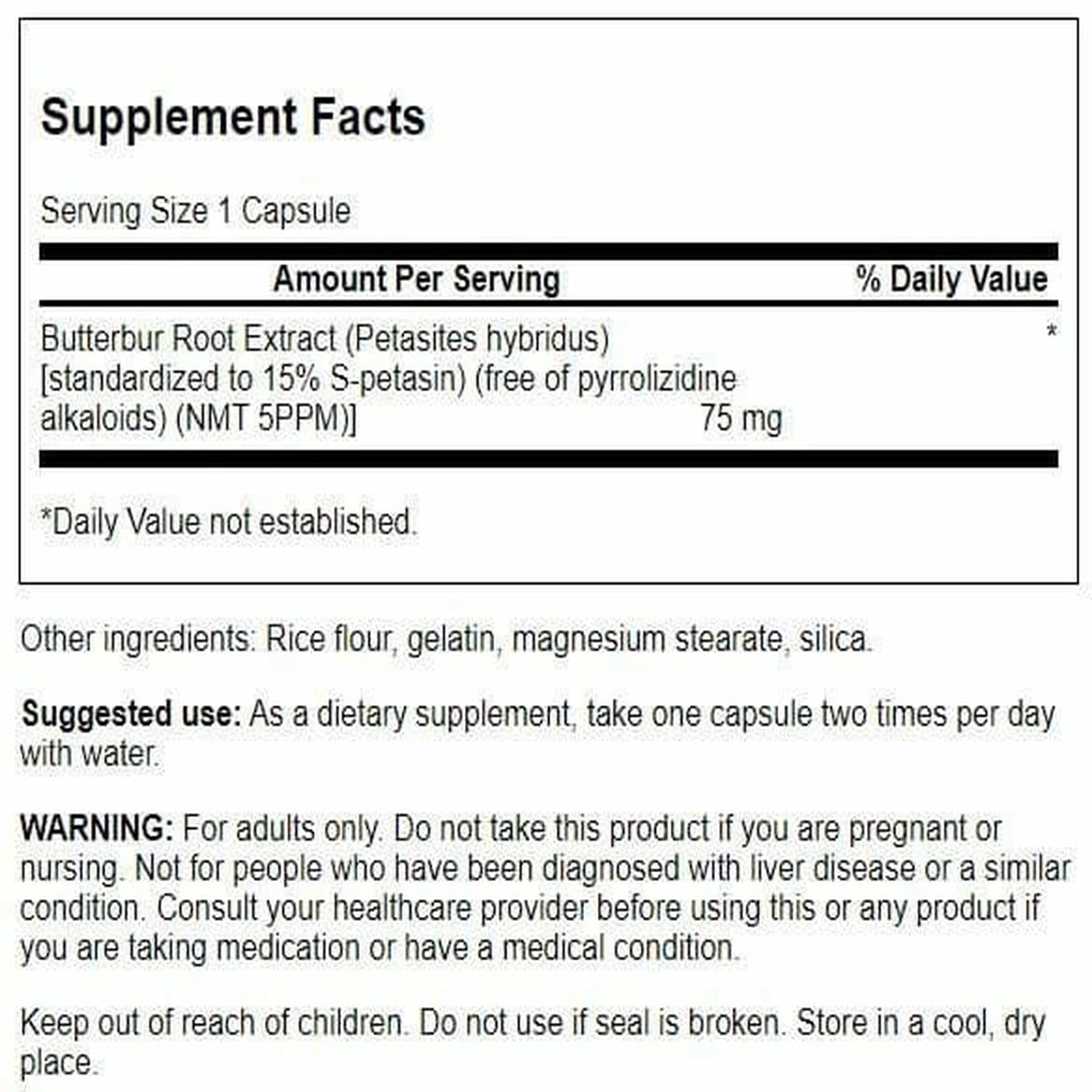 Swanson Butterbur Extract - Standardized 75 mg, 60 Caps | PA-Free
