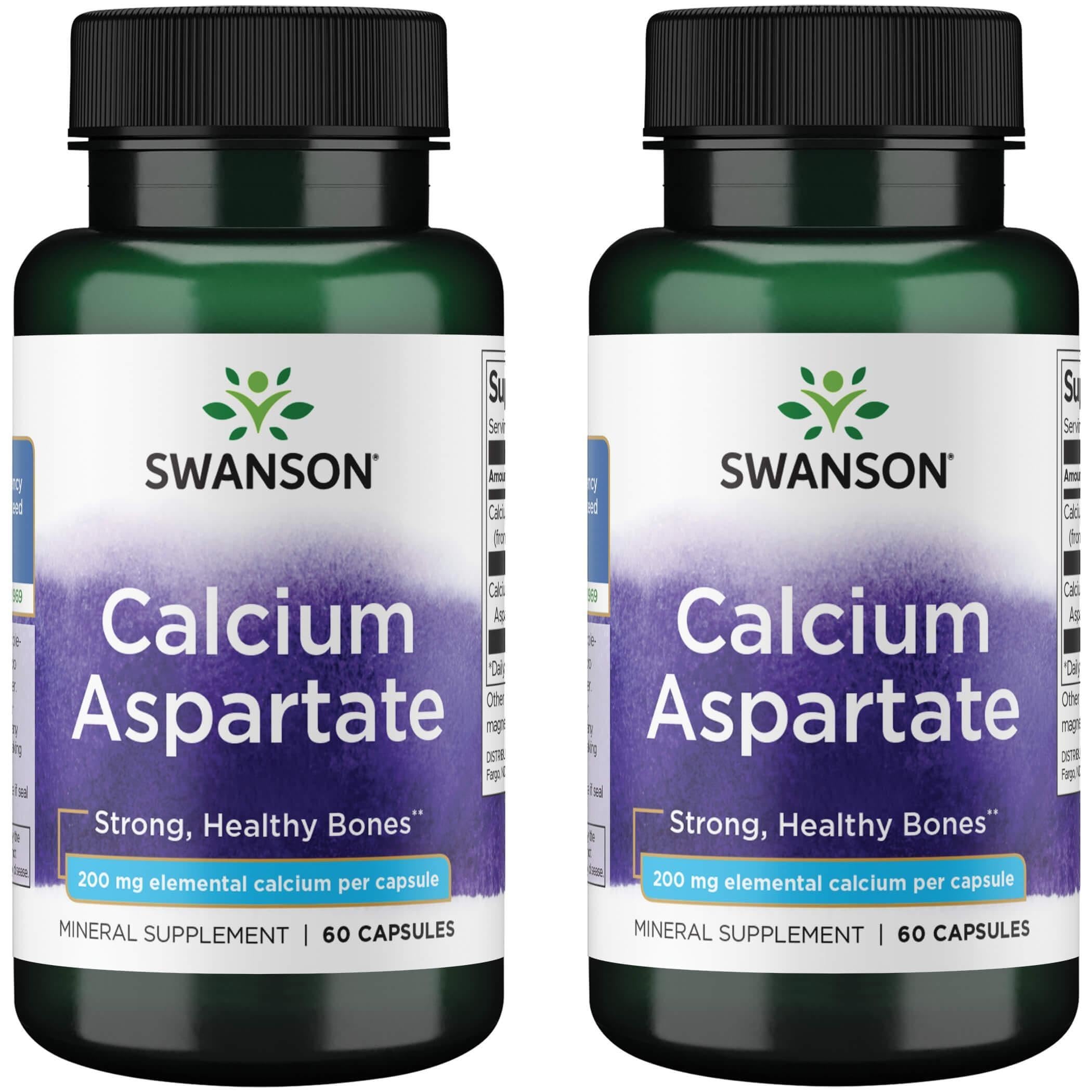 Swanson Calcium Aspartate – Calcium Supplement for Bone, Heart & Muscle Health – 60 Capsules (200 mg) – 2 Pack
