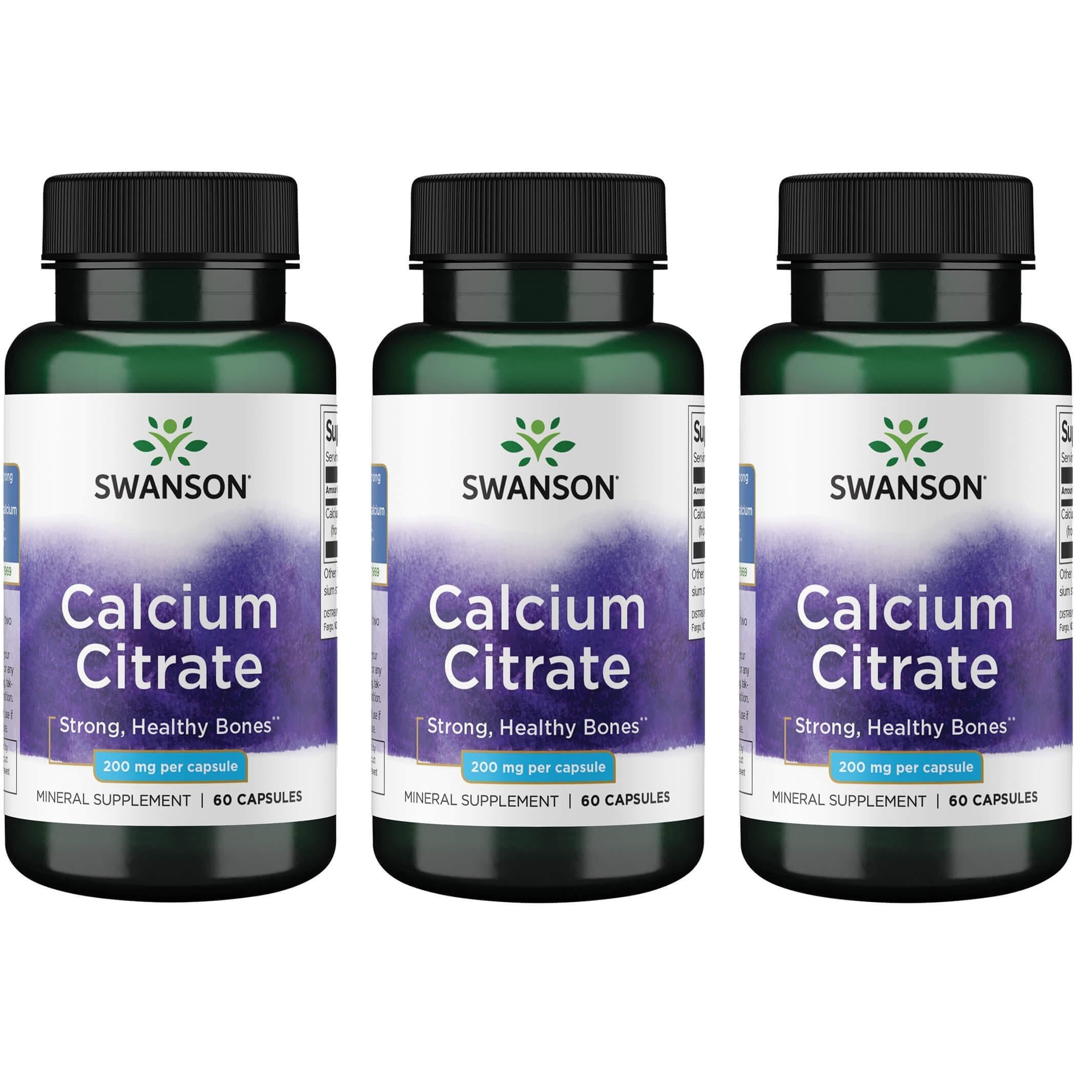 Swanson Calcium Citrate 200 mg 60 Caps (3 Pack)
