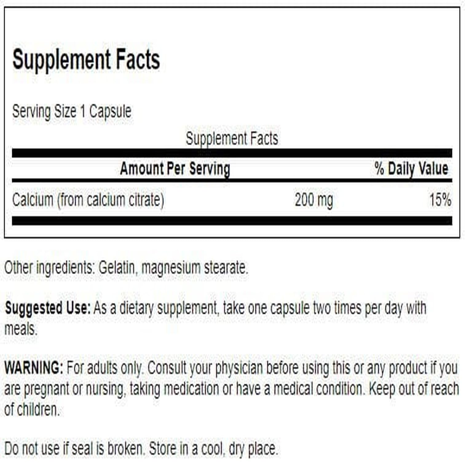 Swanson Calcium Citrate 200 mg 60 Caps (2 Pack) – Strong Bones