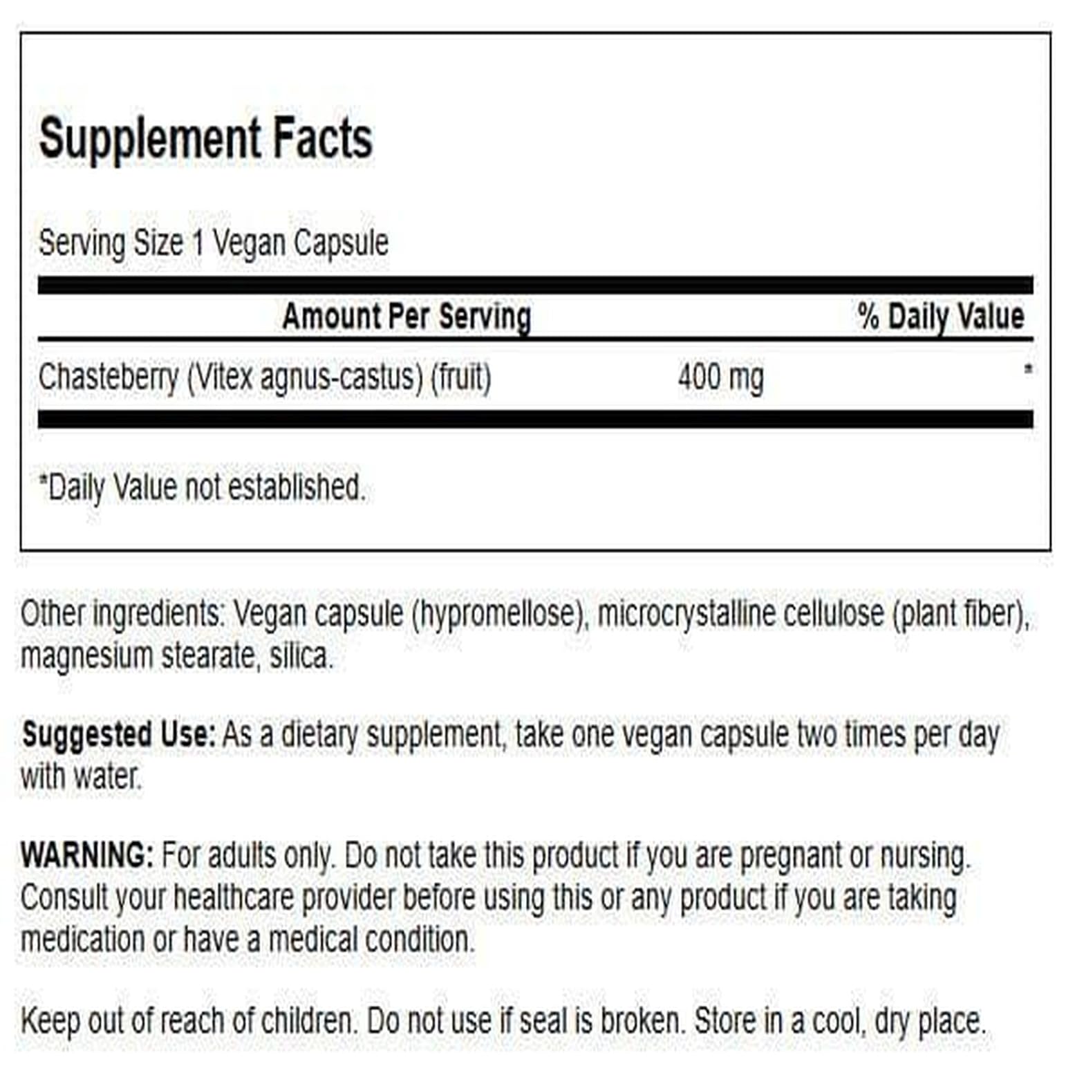 Swanson Chasteberry Fruit - Women's Health & Menopause Support (120 capsules, 400 mg each)
