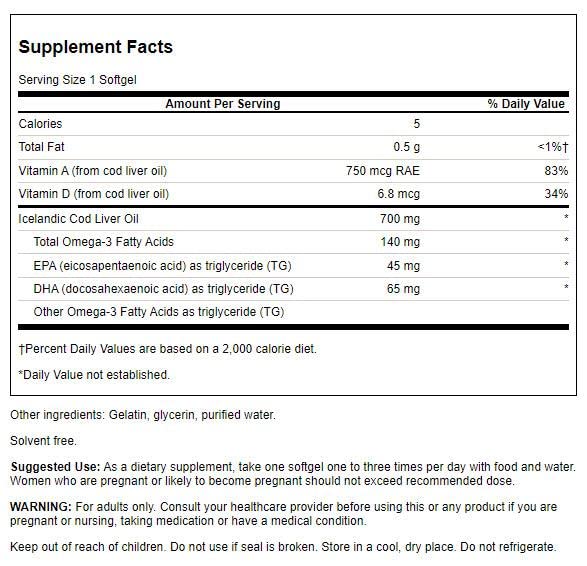 Swanson COD Liver Oil DBL-Strength 30 SGELS - Nutritional Supplement