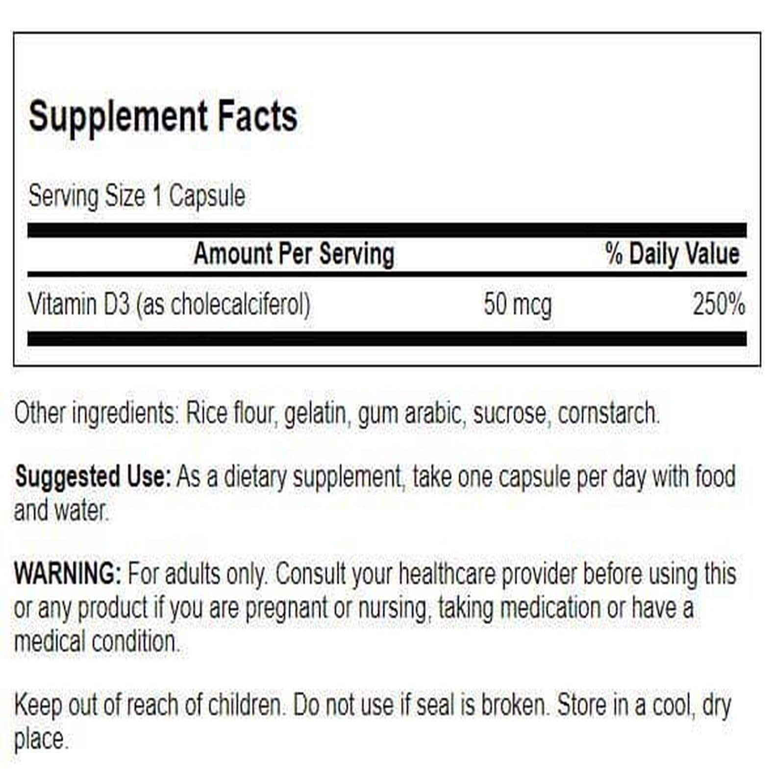 Swanson Vitamin D3 2000 IU – Bone & Immune Support (250 Caps)