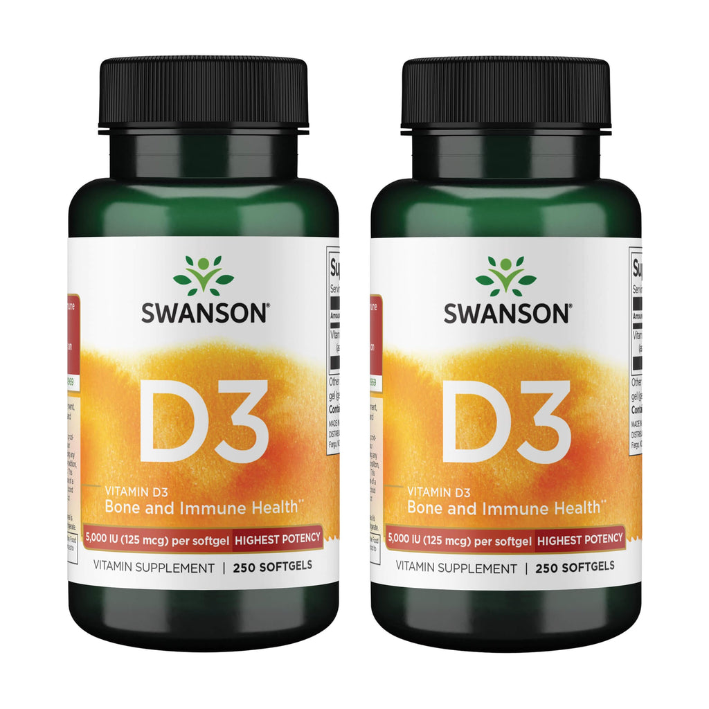 Swanson Vitamin D3 Softgels 250 Count – 2 Pack for Bone Health & Immune Support