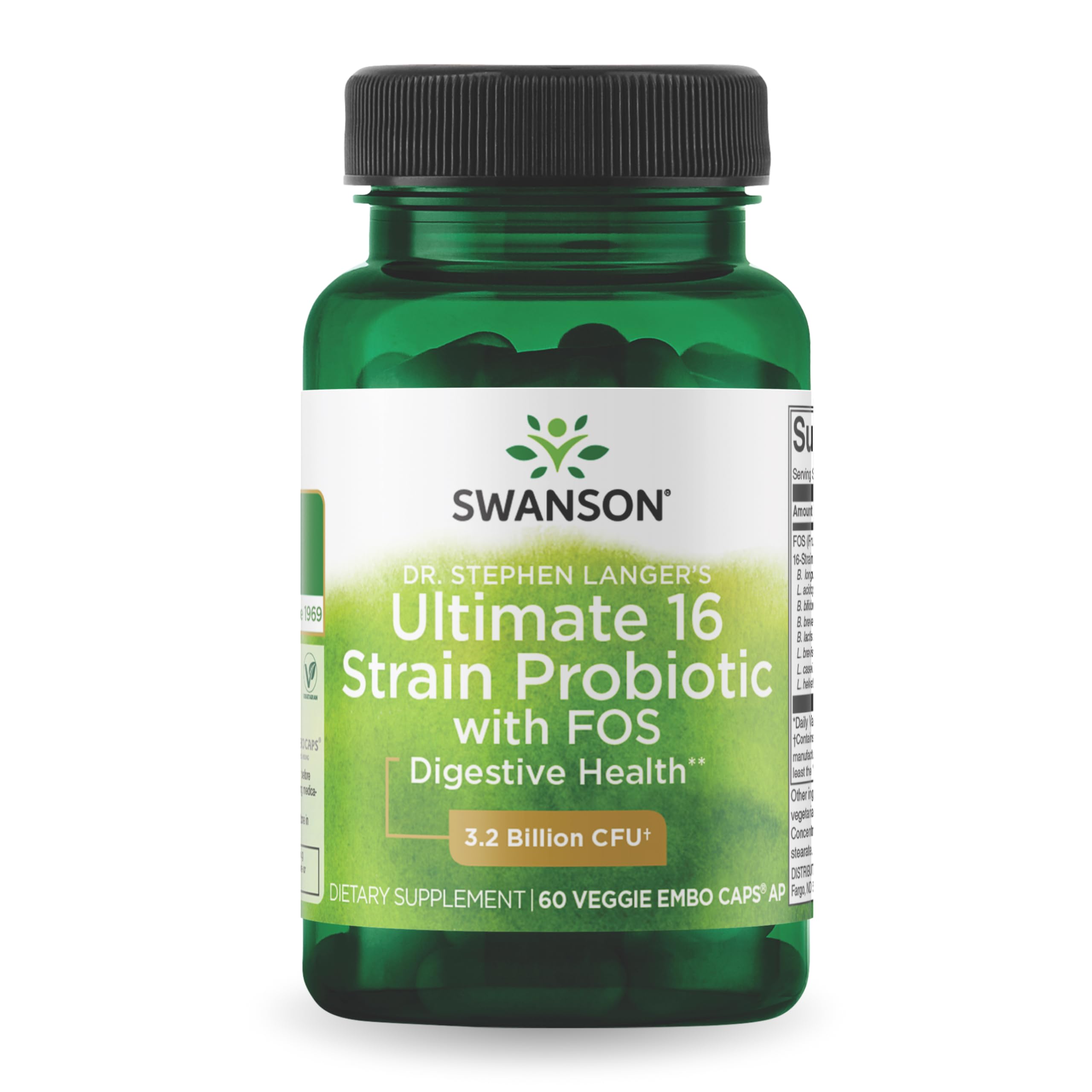 Swanson Dr. Stephen Langer's Formula - Natural Probiotic with Prebiotic FOS | 16 Strains, 3.2B CFU per Capsule - 60 Veggie Capsules
