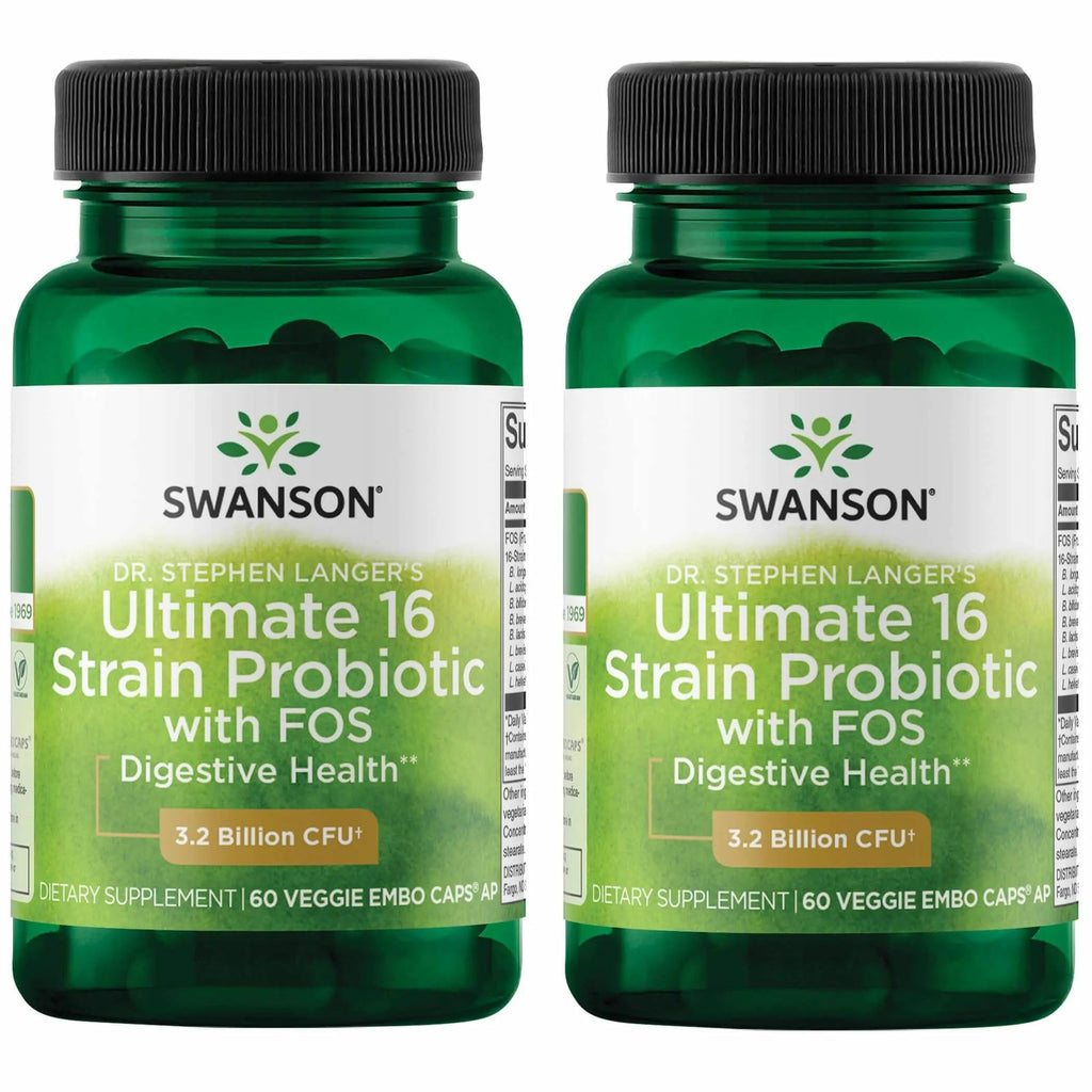 Swanson Dr. Stephen Langer's Formula - 16-Strain Probiotic, 3.2B CFU, 60 Veggie Capsules (2 Pack)