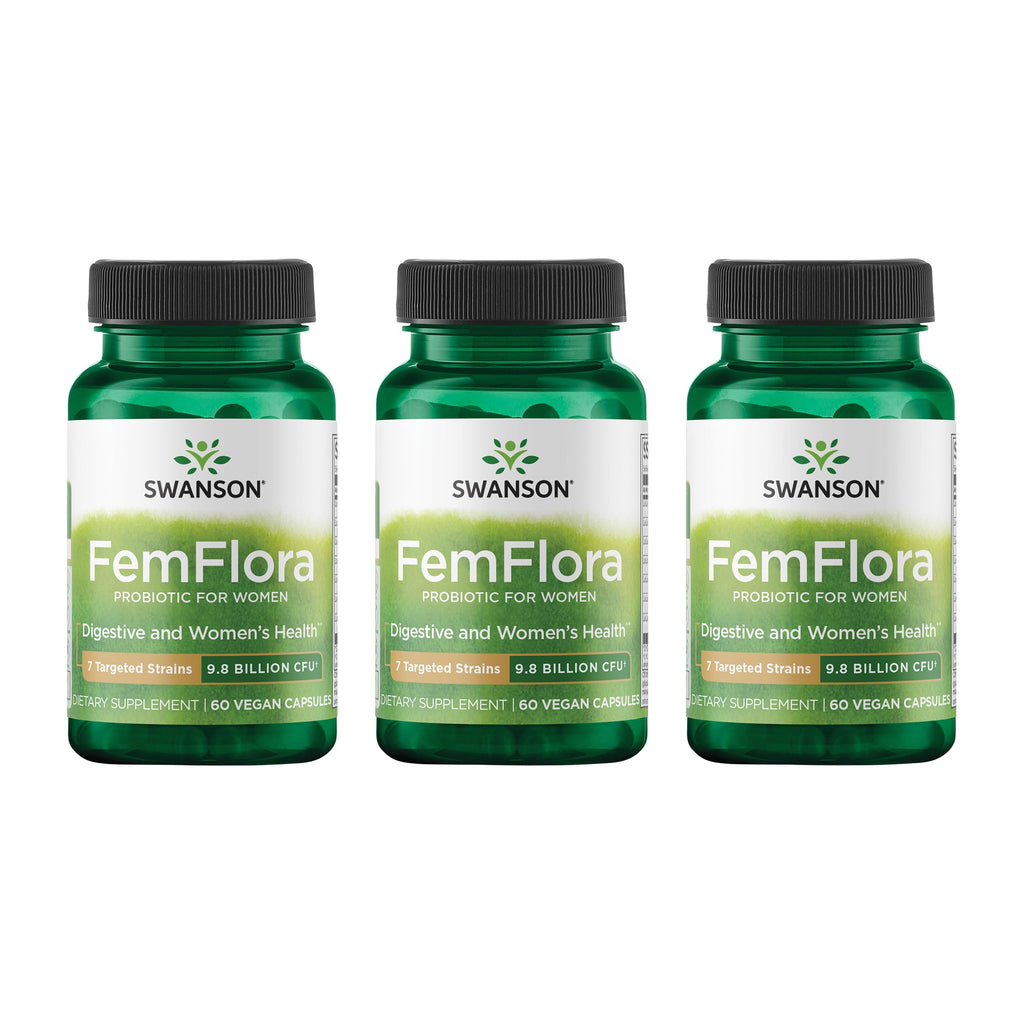 Swanson FemFlora Feminine Probiotic - 9 Billion CFU per Capsule, 60 Capsules (3 Pack)