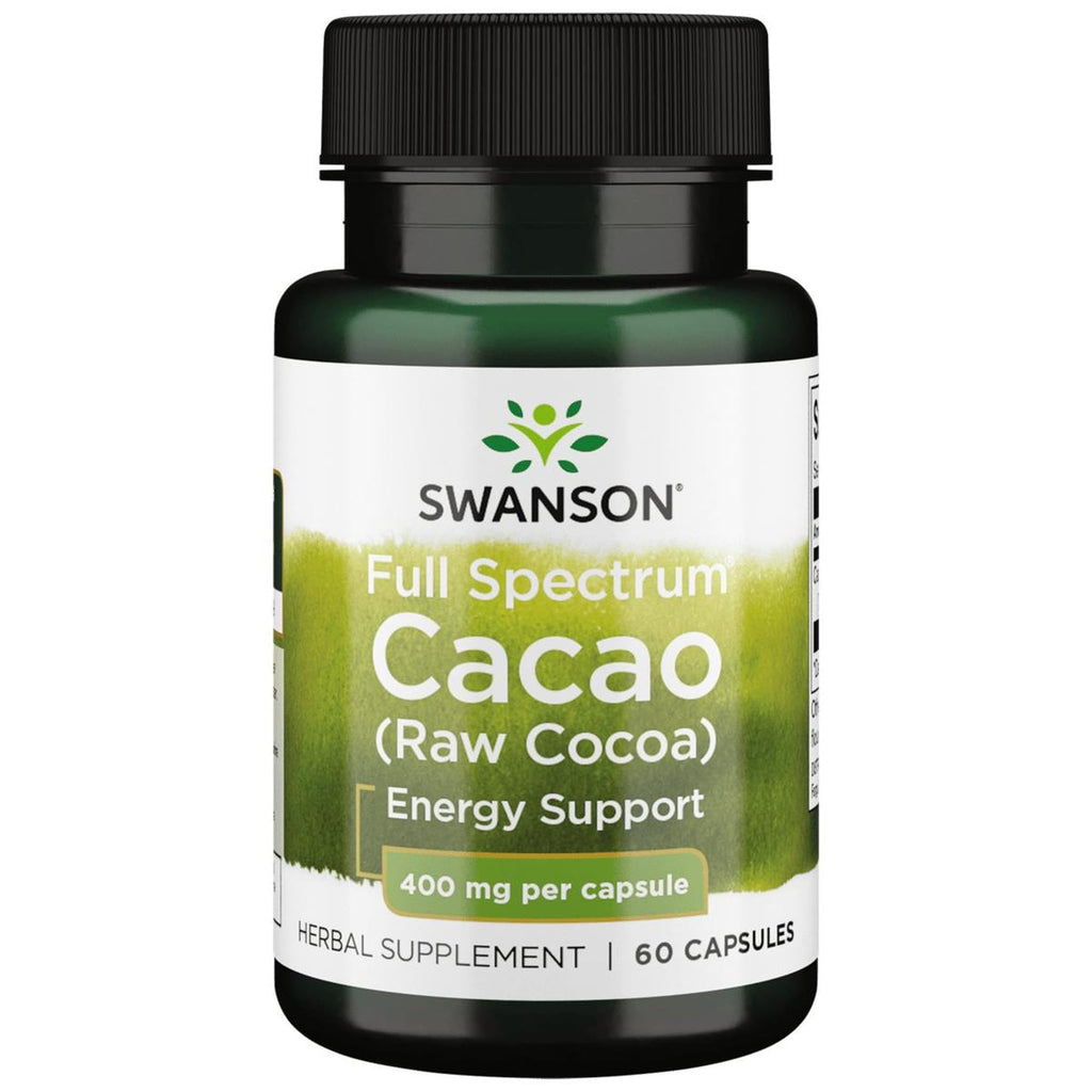Swanson Full Spectrum Cacao (Raw Cocoa) – Herbal Energy Support, 60 Capsules (400 mg Each)