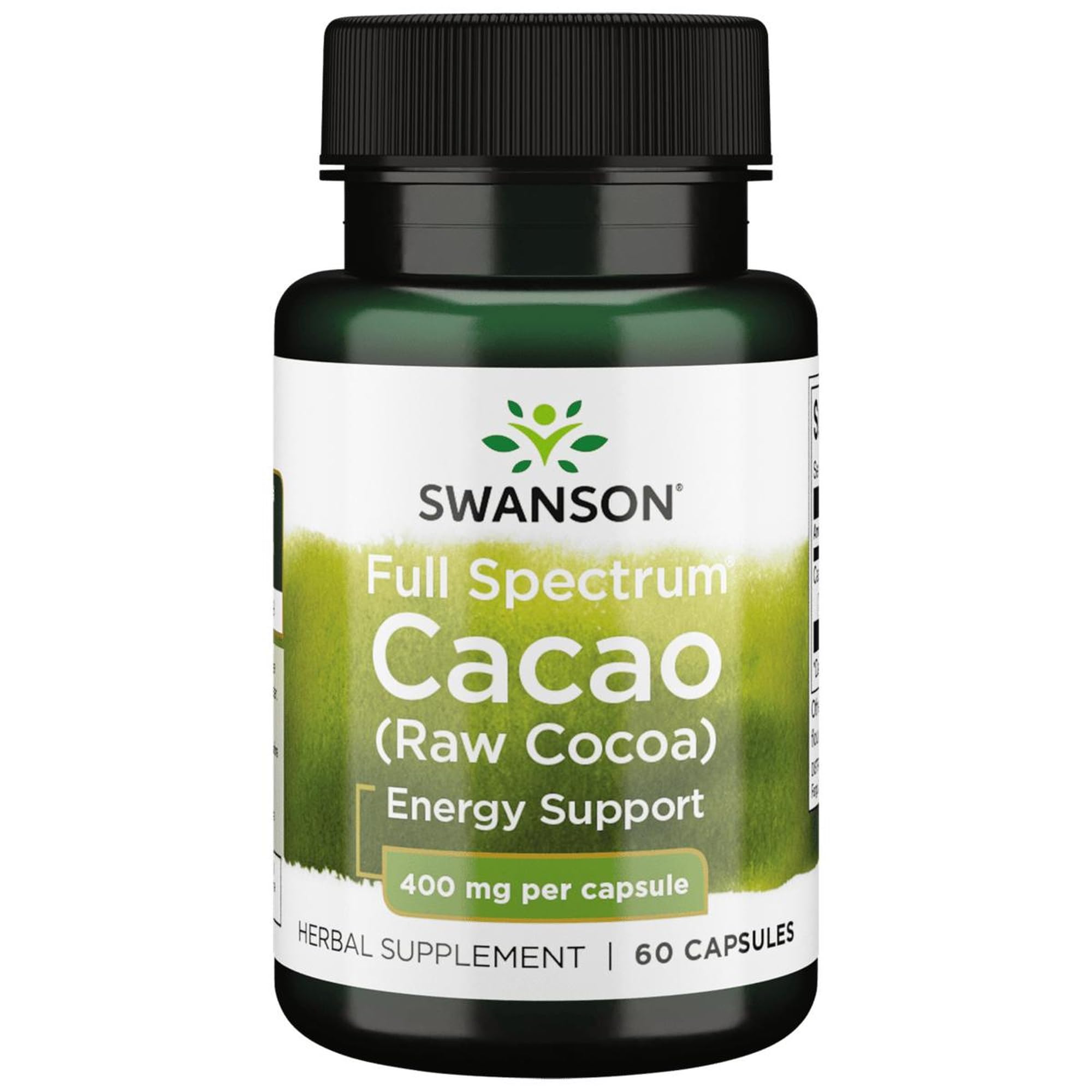Swanson Full Spectrum Cacao (Raw Cocoa) – Herbal Energy Support, 60 Capsules (400 mg Each)