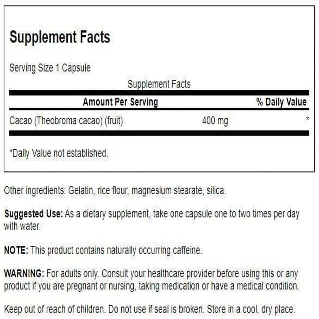 Swanson Full Spectrum Cacao (Raw Cocoa) – Herbal Energy Support, 60 Capsules (400 mg Each)