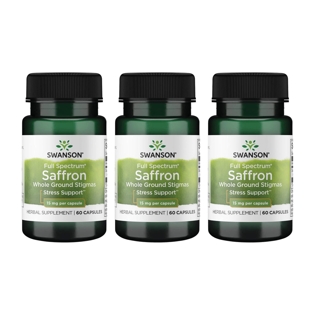 Swanson Full Spectrum Saffron - Whole Ground Stigmas | 60 Veggie Capsules (15mg) - 3 Pack