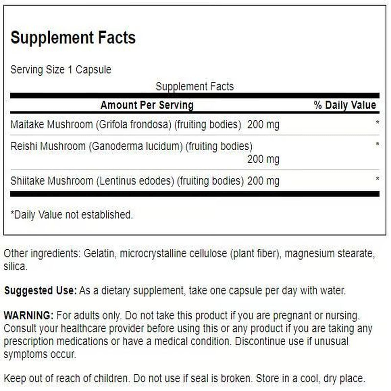 Swanson Full Spectrum Triple Mushroom Complex 60 Capsules Immune Support