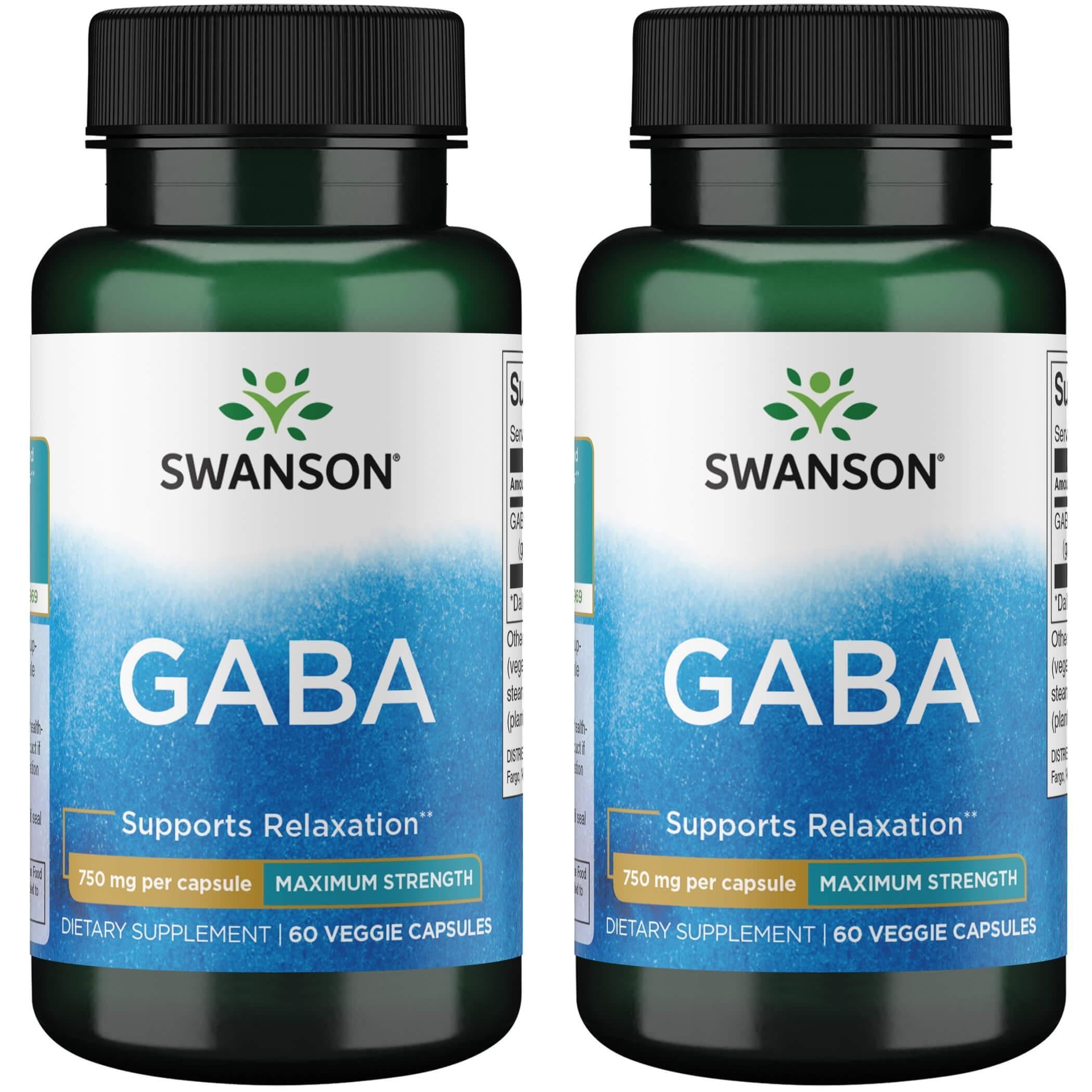 Swanson GABA 750 mg Maximum Strength – 60 Veg Capsules (2 Pack)