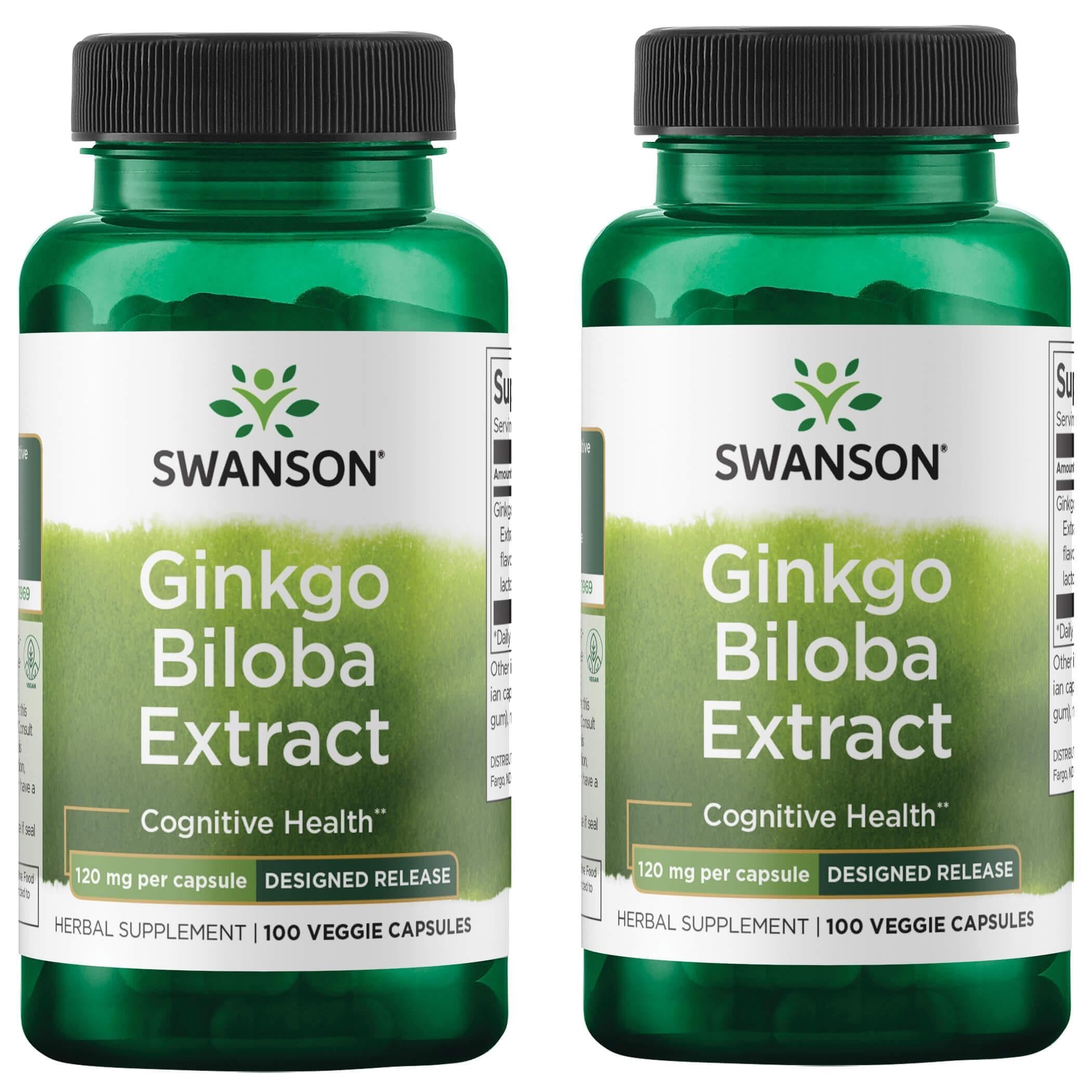 Swanson Ginkgo Biloba Extract 120 mg - Delayed-Release (24% Flavone Glycosides, 6% Terpene Lactones) - 2 Pack Veggie DRCaps